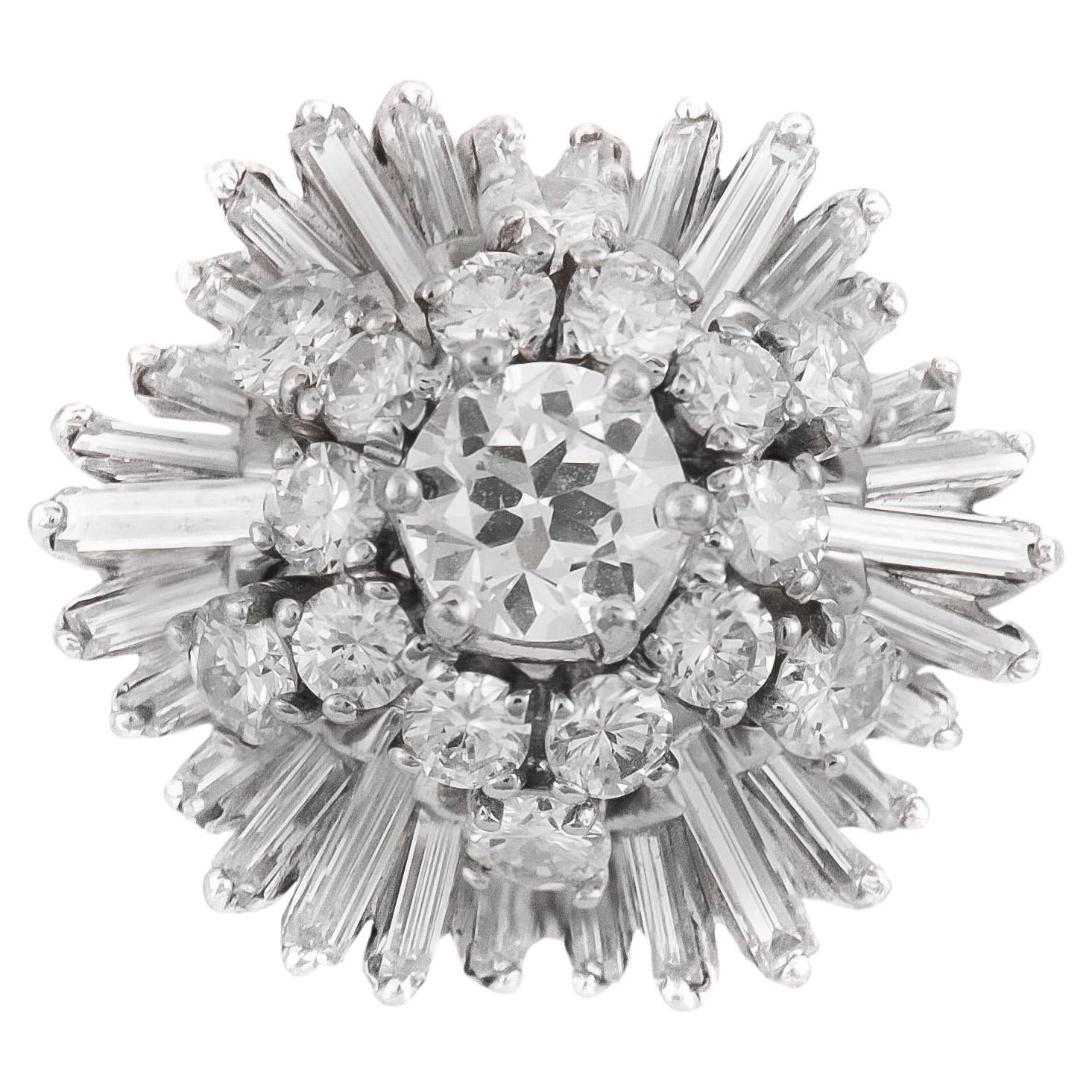 Vintage 1950s 3.80 Carat Diamond Flower Ring