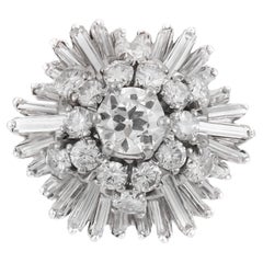Vintage 1950s 3.80 Carat Diamond Flower Ring