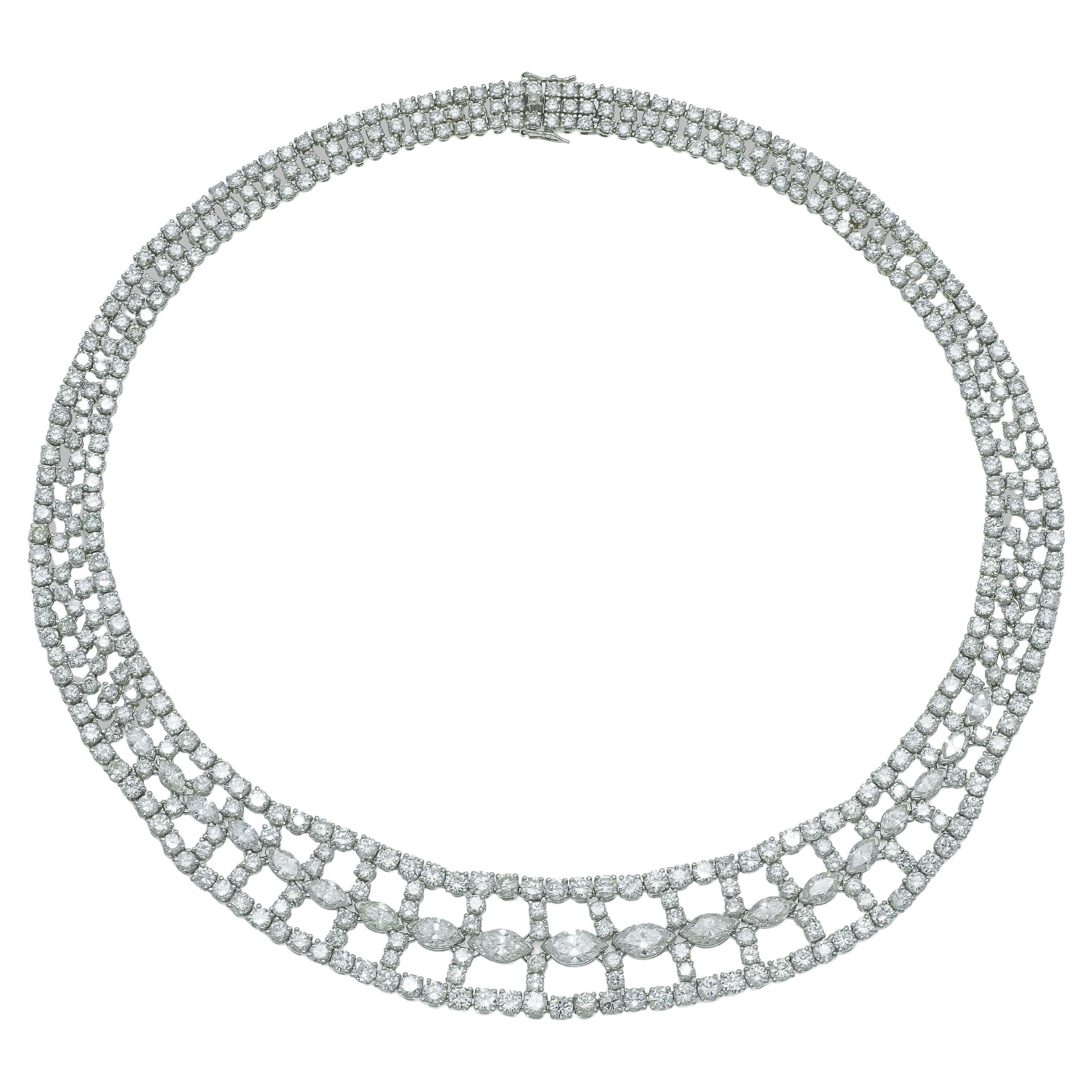 Vintage 1950s 42.00 Carat Diamond Openwork Collar Necklace en vente