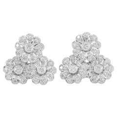 Vintage 1950s 4.28 Carat Diamond Triple Flower Earrings