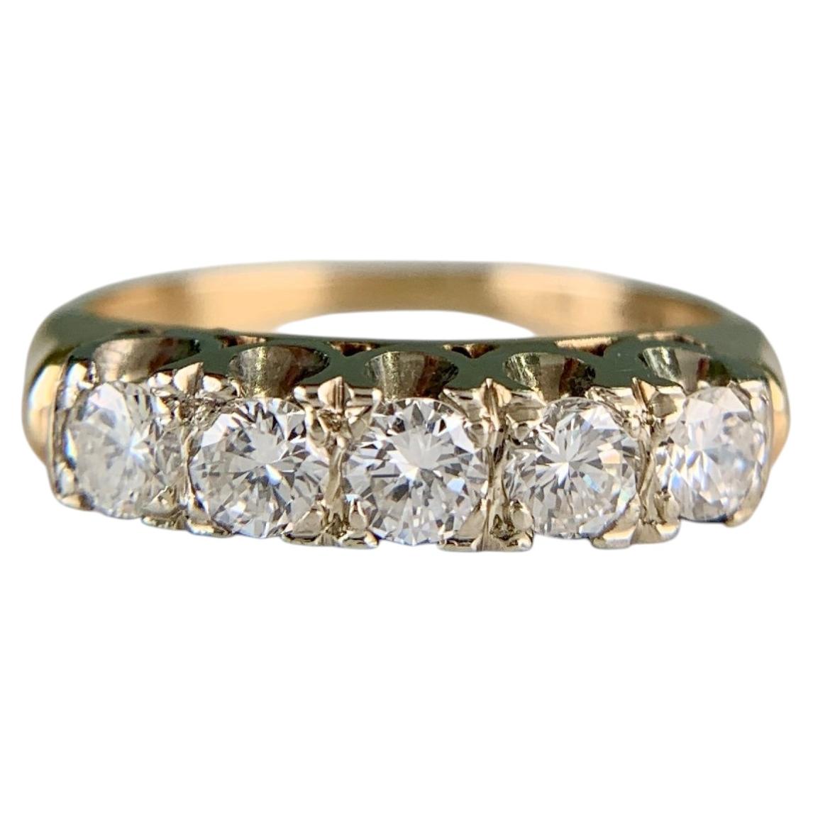 Vintage-Ring aus den 1950er Jahren mit 5 Diamanten, 14-karätiges Gold, Größe 3