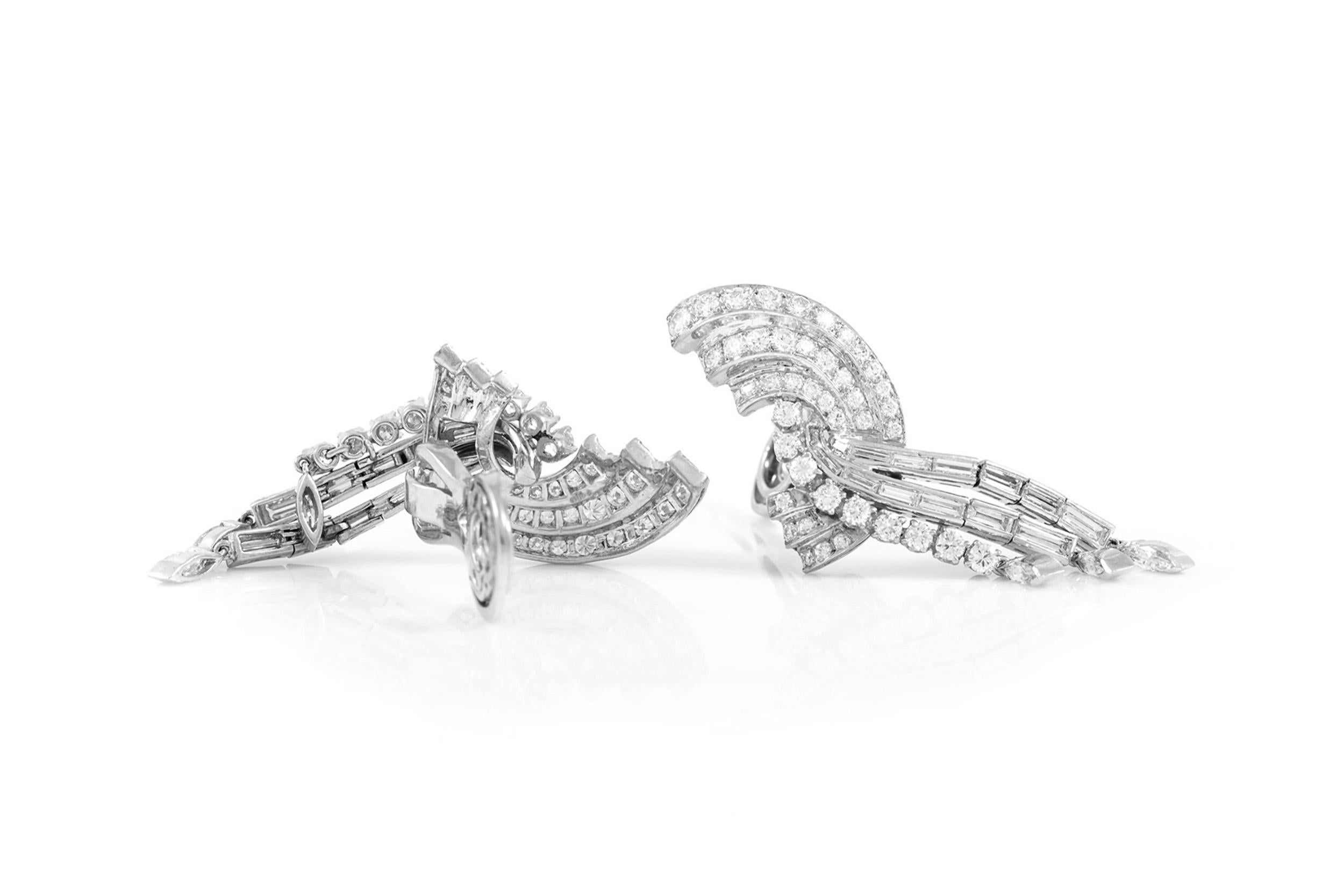 Pendientes colgantes vintage de diamantes de 5,00 quilates de los años 50 Corte mixto en venta