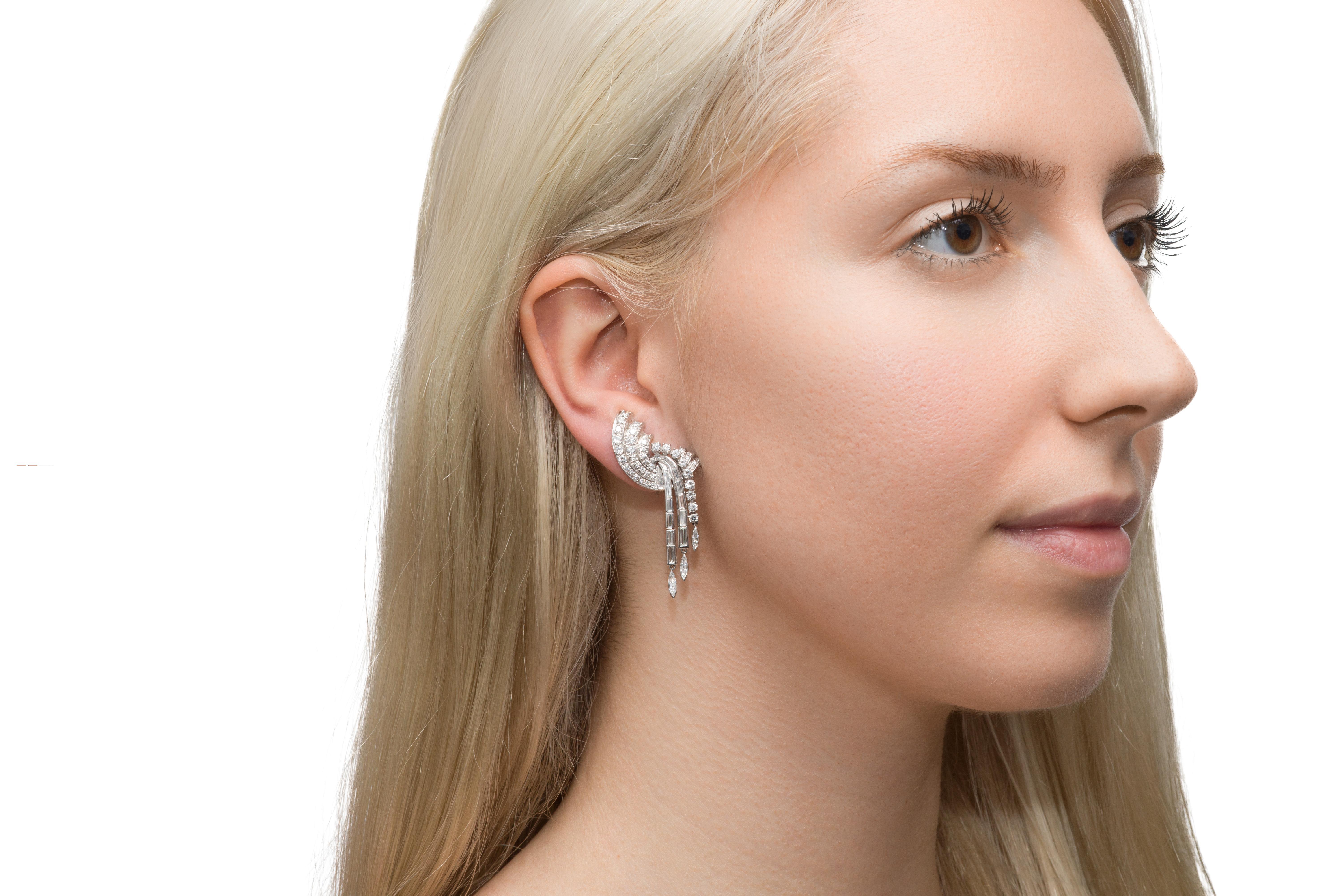 Pendientes colgantes vintage de diamantes de 5,00 quilates de los años 50 en Bueno estado para la venta en New York, NY
