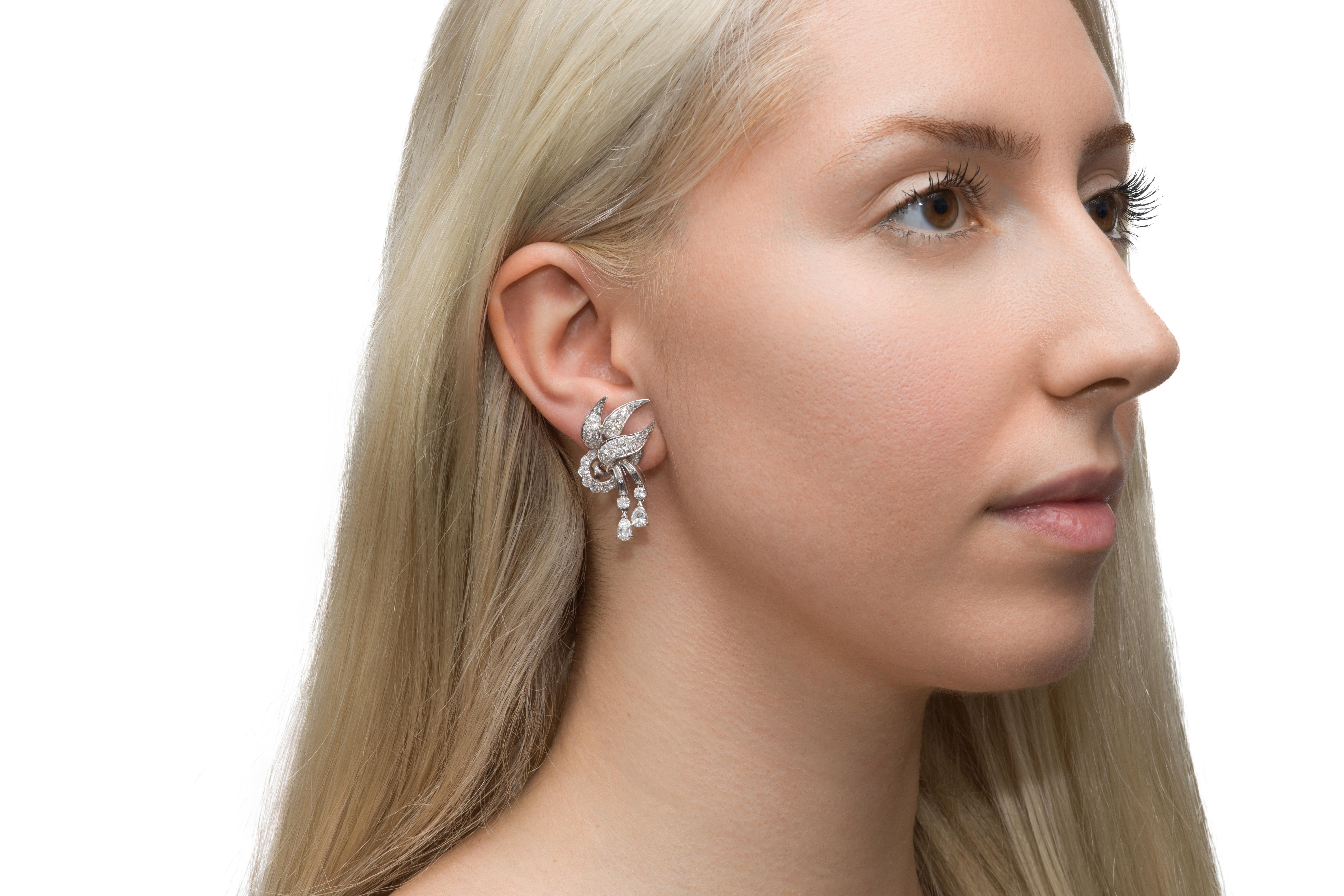 Vintage 1950er Jahre 5,00 Karat Diamant-Ohrringe im Zustand „Gut“ im Angebot in New York, NY