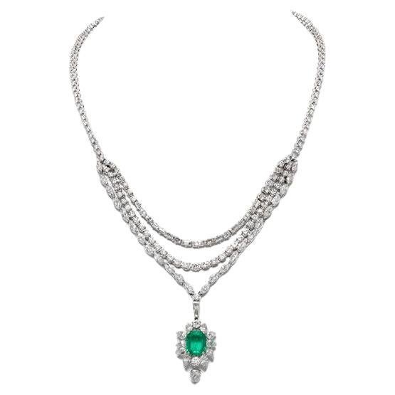 Vintage 1950s 5.00 Carat Emerald and 22.00 Carat Diamond Necklace