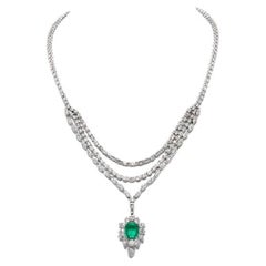 Collana vintage anni '50 con smeraldo da 5,00 carati e diamanti da 22,00 carati