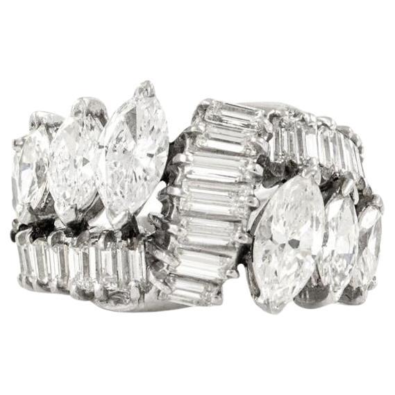 Vintage 1950s 5.00 Carat Marquise and Baguette Cut Diamonds Ring