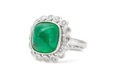 Vintage 1950s 5.00 Carat Sugarloaf Cabochon Emerald Ring with Diamonds