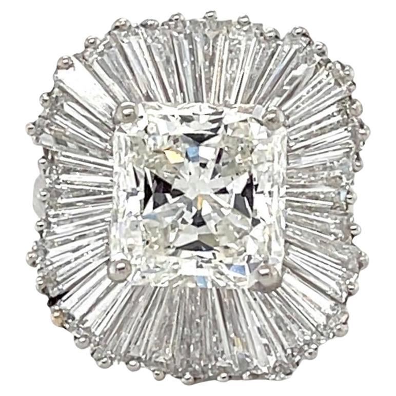 Vintage 1950s 5.13 Carat Radiant Cut Diamond and 6.00 Carat Ballerina Ring