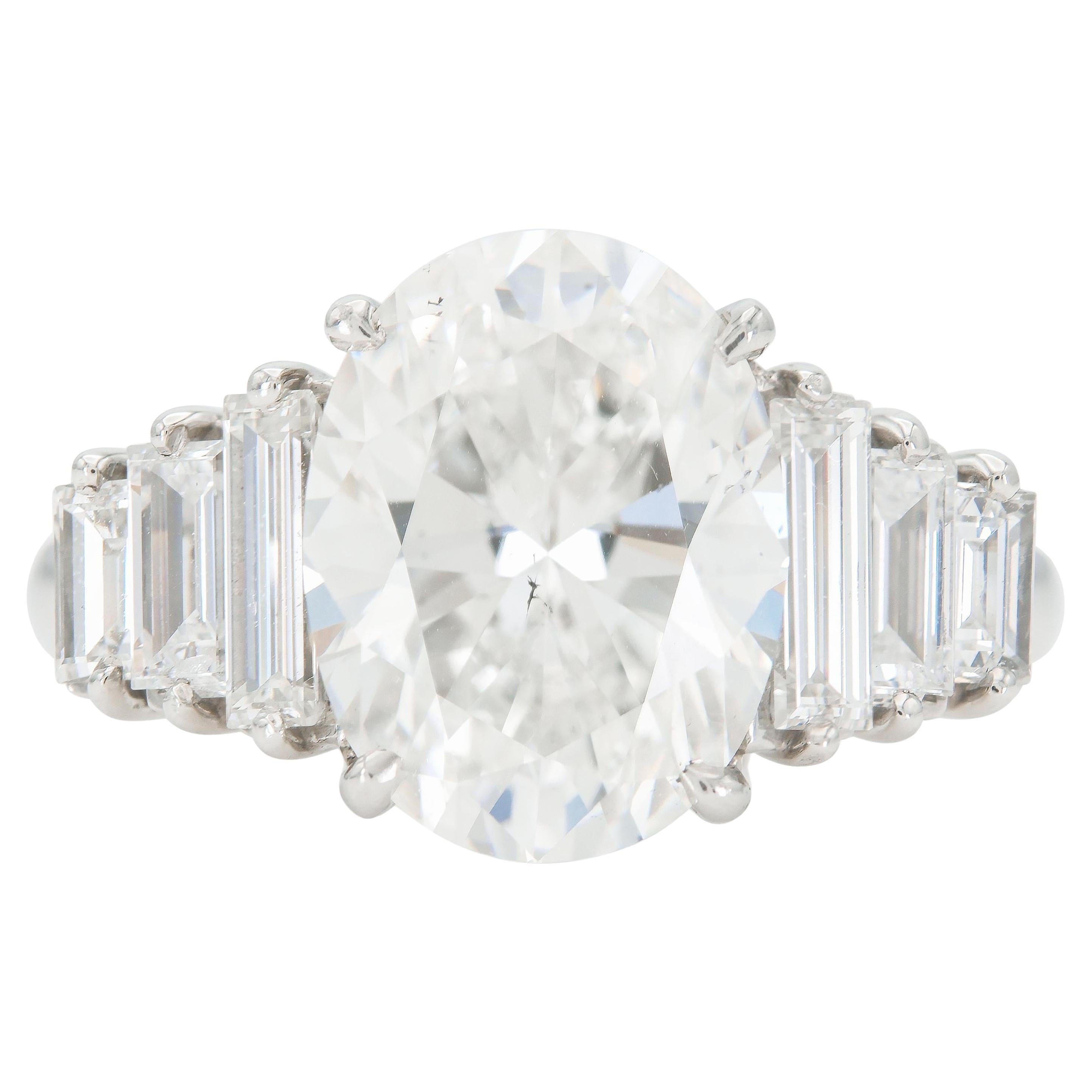 Vintage 1950s 5.23 Carat Oval Cut Diamond Engagement Ring