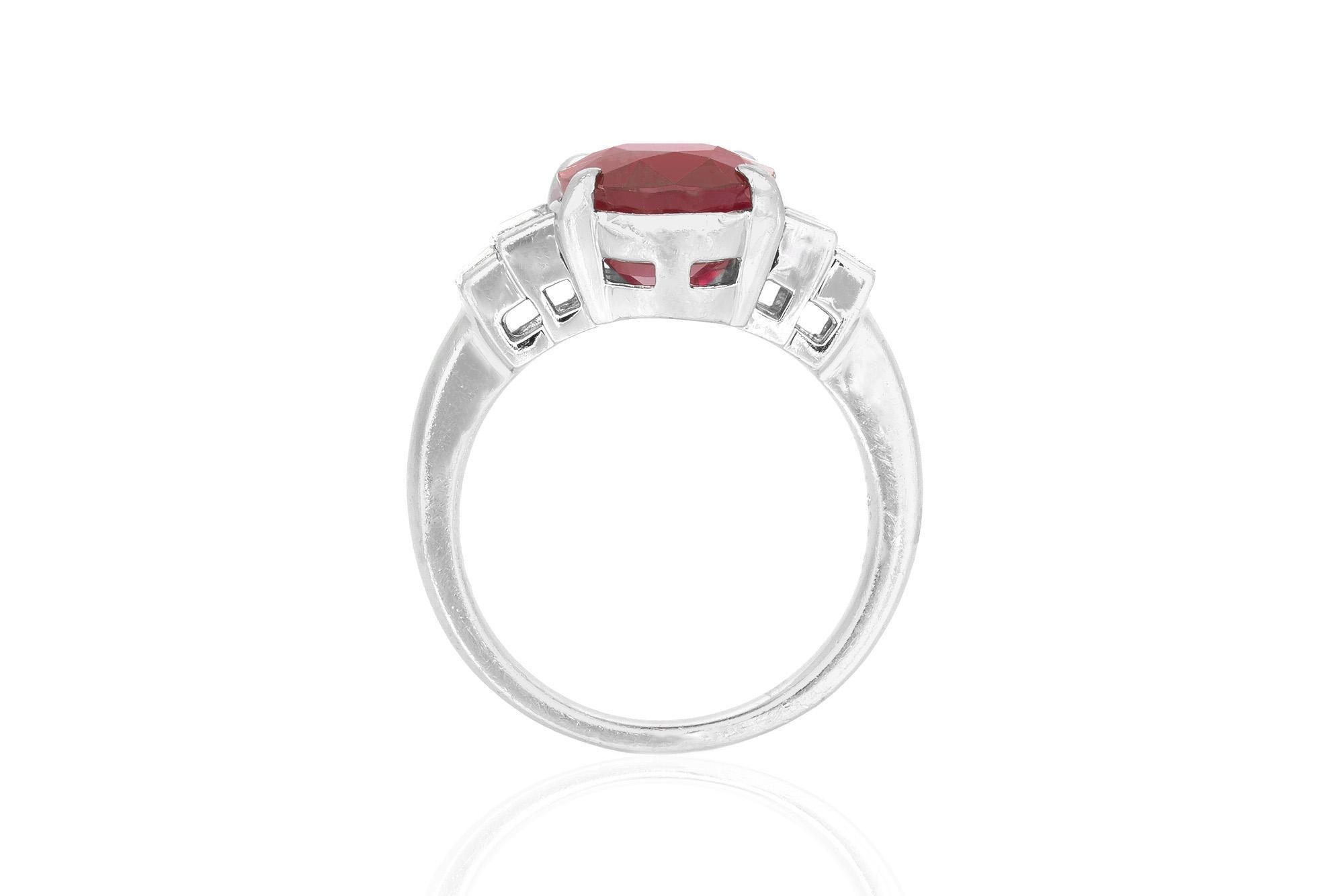 Women's Vintage 1950s 5.39 Carat Oval Cut Ruby and 0.50 Carat Diamonds Ring For Sale
