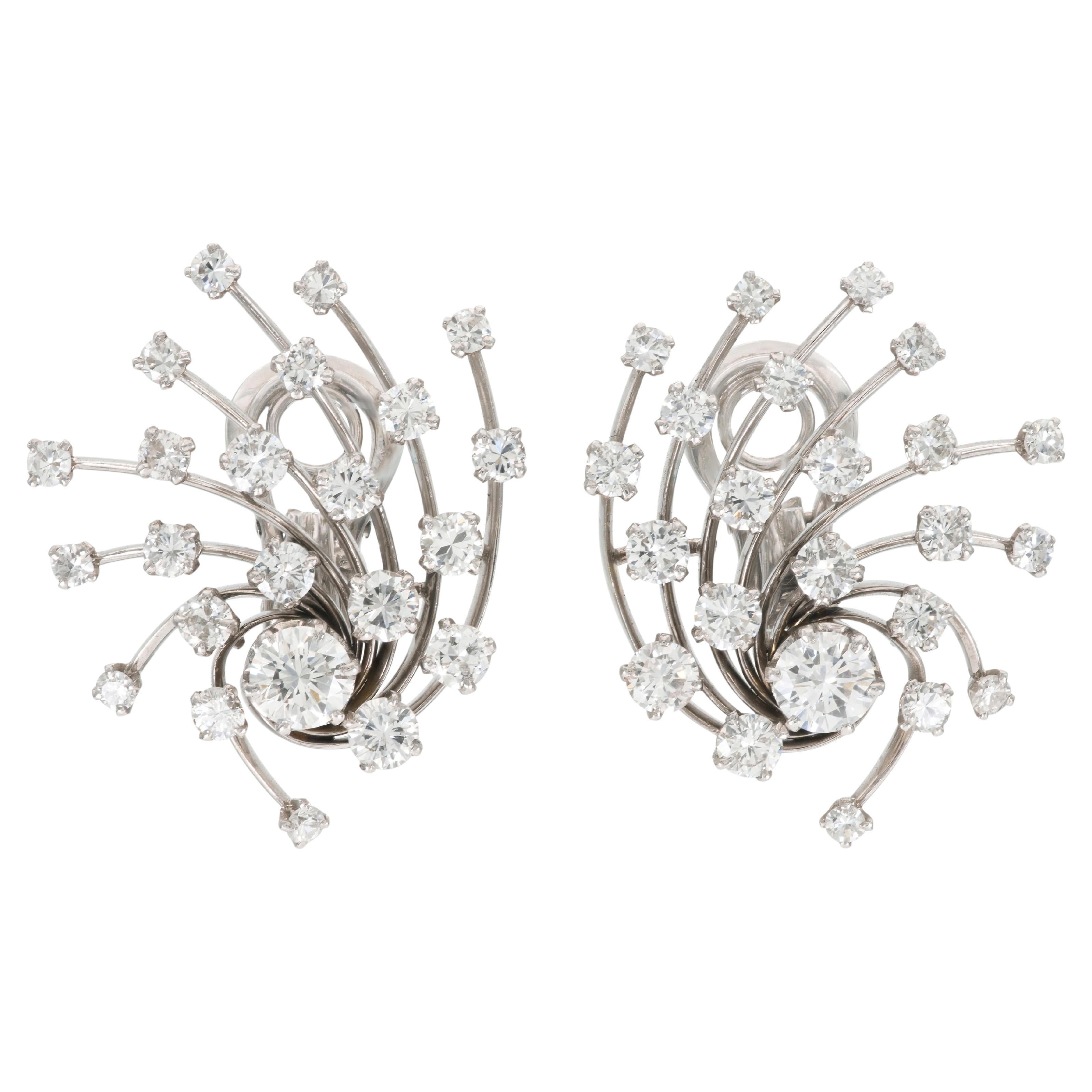 Vintage 1950s 6.00 Carat Diamond Burst Earrings