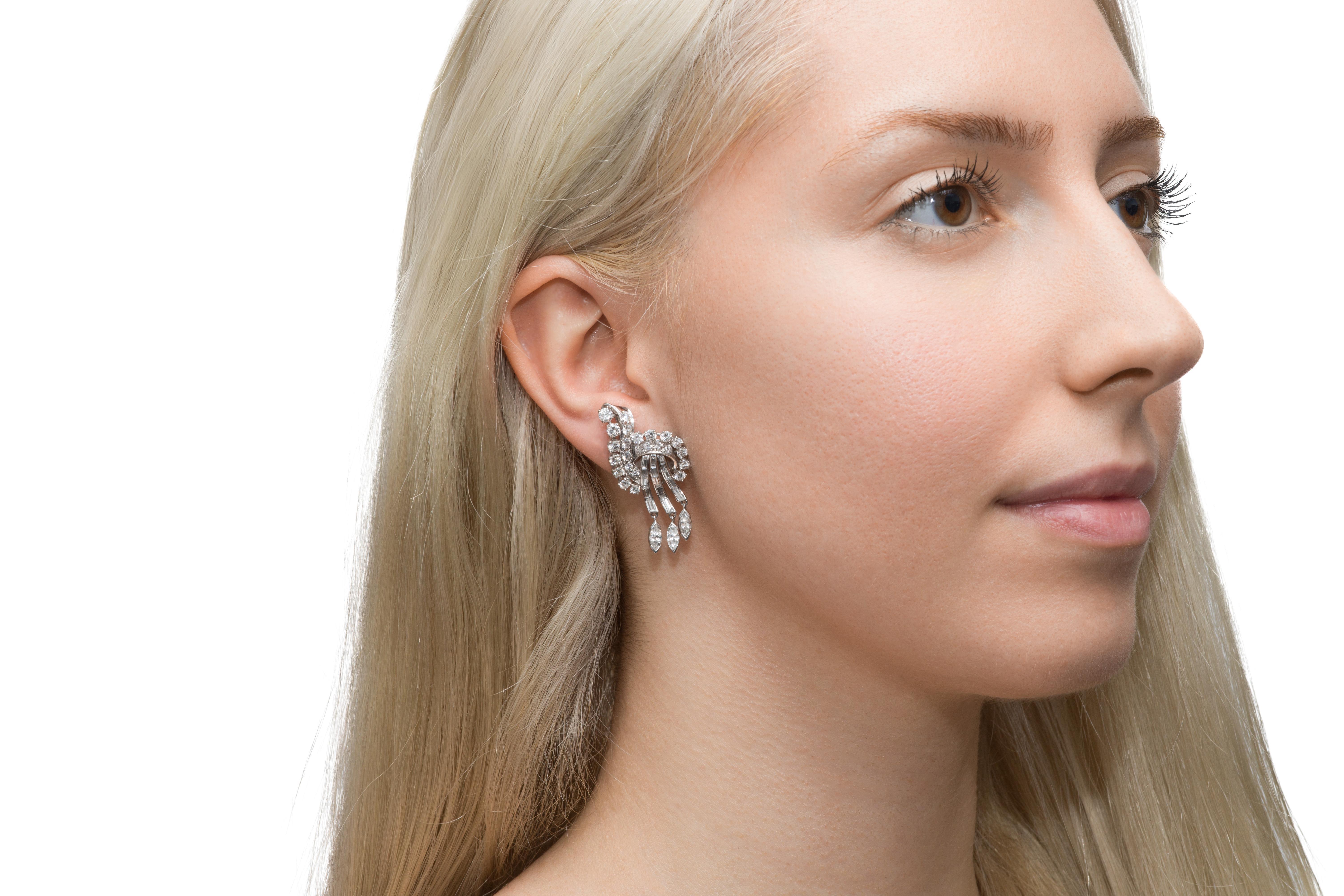 Pendientes vintage de diamantes de 6,00 quilates de los años 50 en Bueno estado para la venta en New York, NY