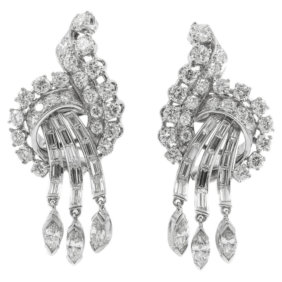 Pendientes vintage de diamantes de 6,00 quilates de los años 50 en venta