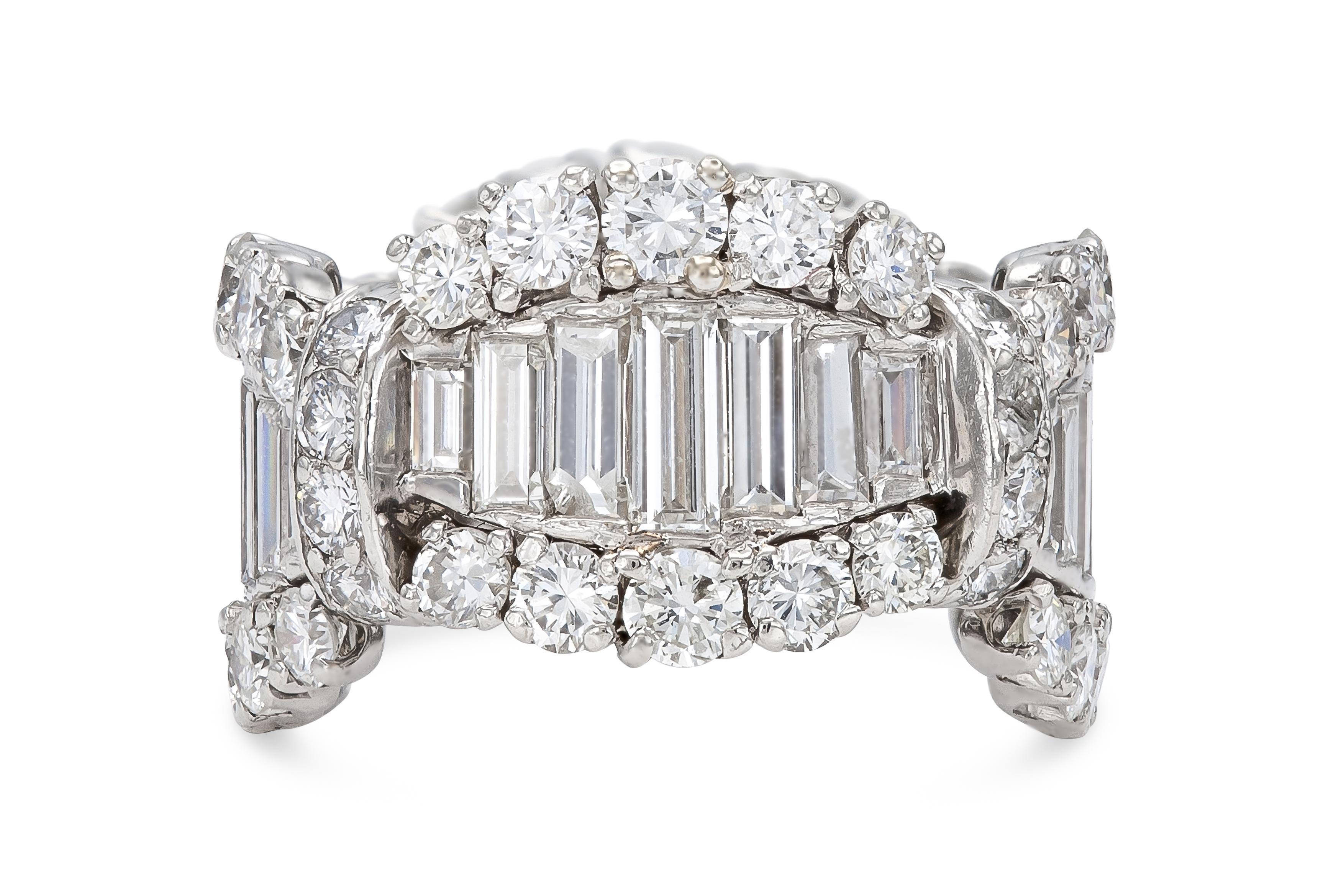 Mixed Cut Vintage 1950s 6.00 Carat Round and Baguette Cut Diamonds Band For Sale