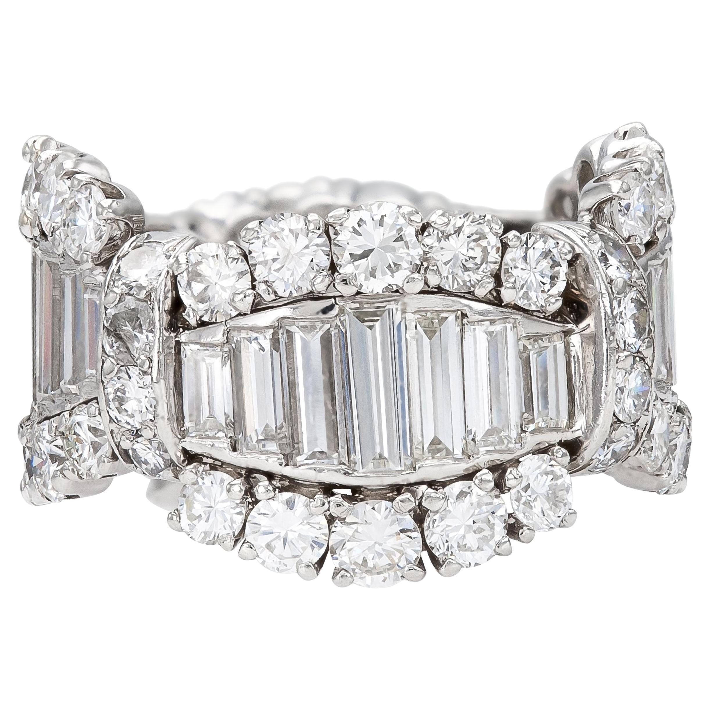 Vintage 1950s 6.00 Carat Round and Baguette Cut Diamonds Band For Sale