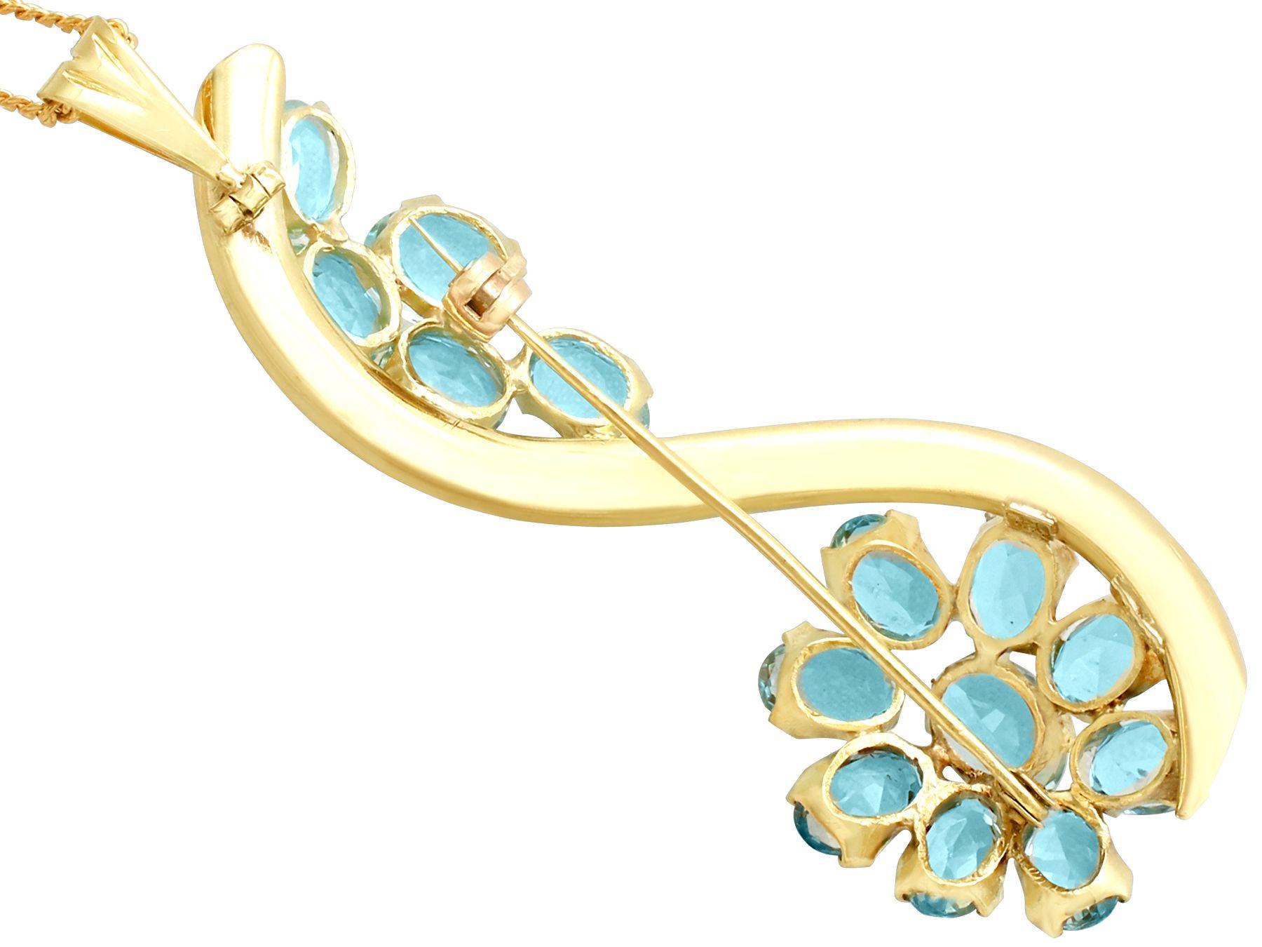 Women's or Men's Vintage 1950s 6.05 Carat Aquamarine and Yellow Gold Pendant / Brooch For Sale