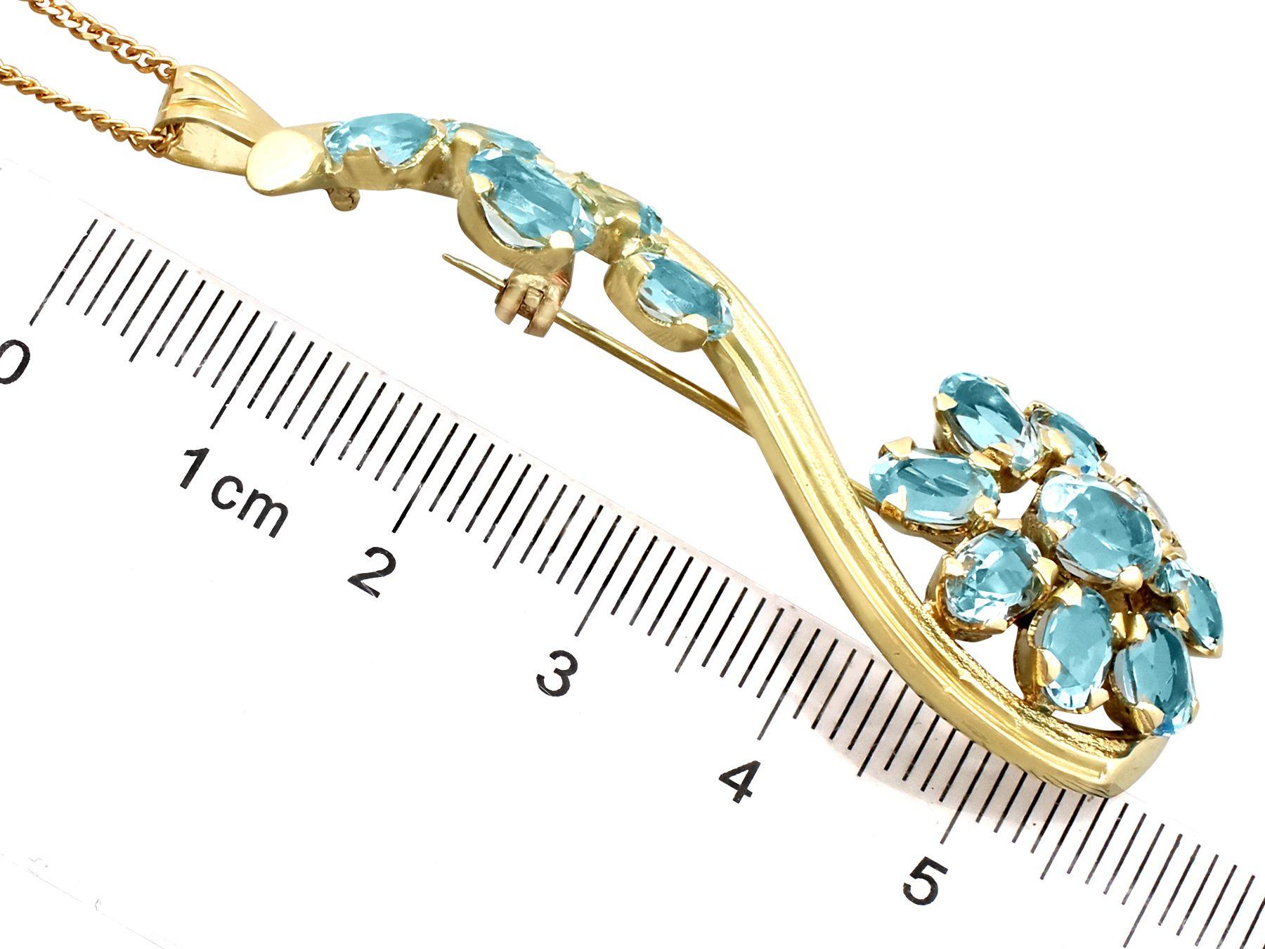 Vintage 1950s 6.05 Carat Aquamarine and Yellow Gold Pendant / Brooch For Sale 2