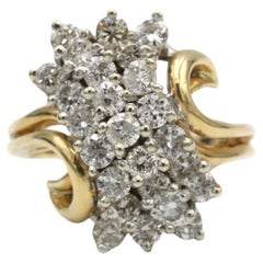 Vintage 1950s–60s 18K Yellow & White Gold Diamond Cluster Cocktail Ring