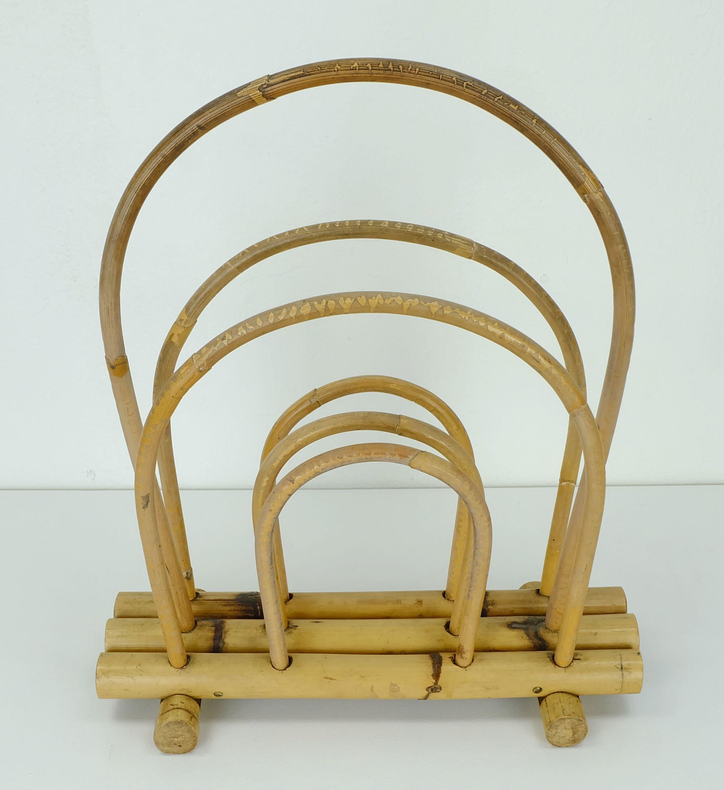 Mid-Century Modern vintage 1950s 60s mid century magazine rack bamboo hawaii tiki style For Sale