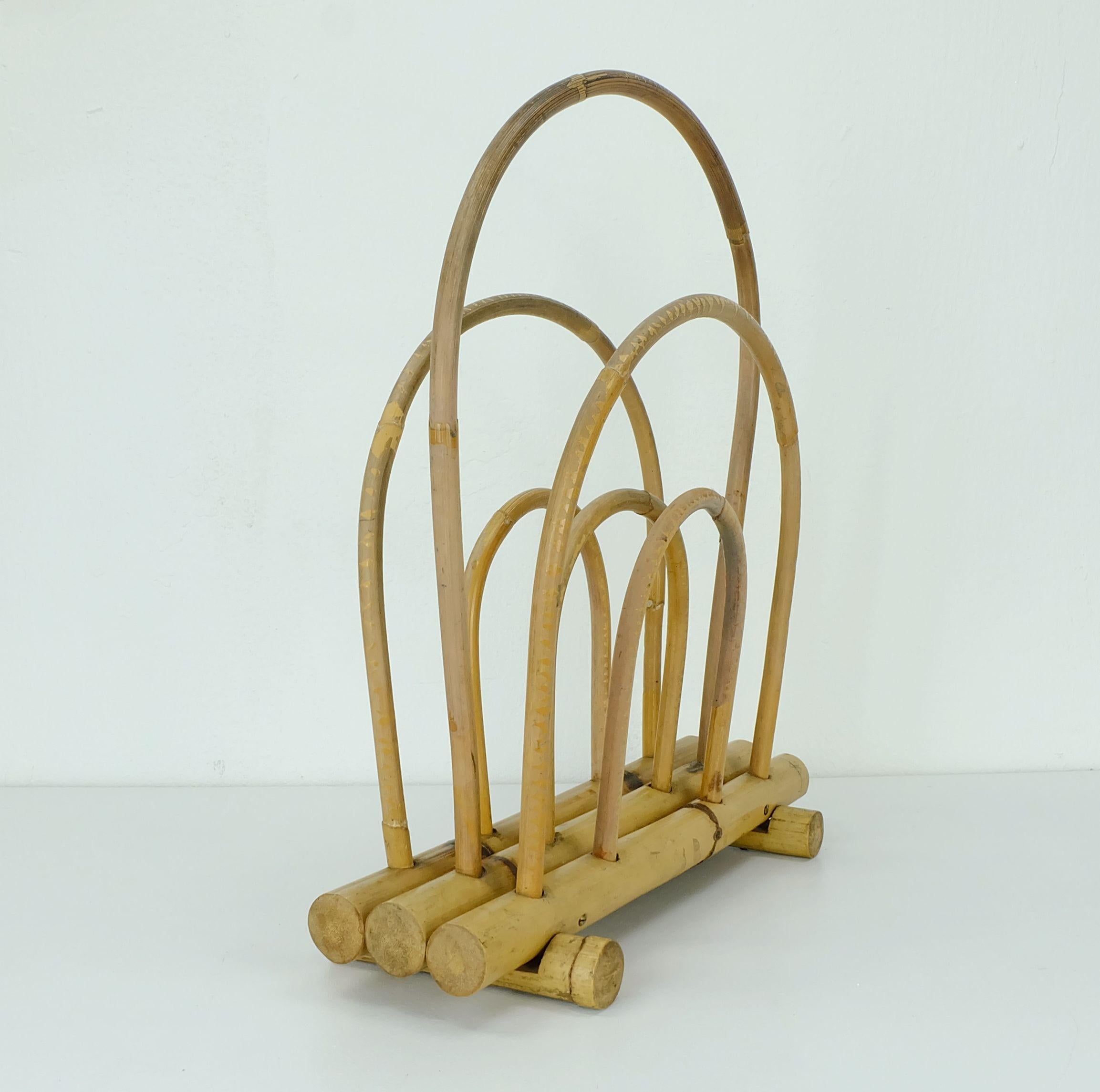 German vintage 1950s 60s mid century magazine rack bamboo hawaii tiki style For Sale