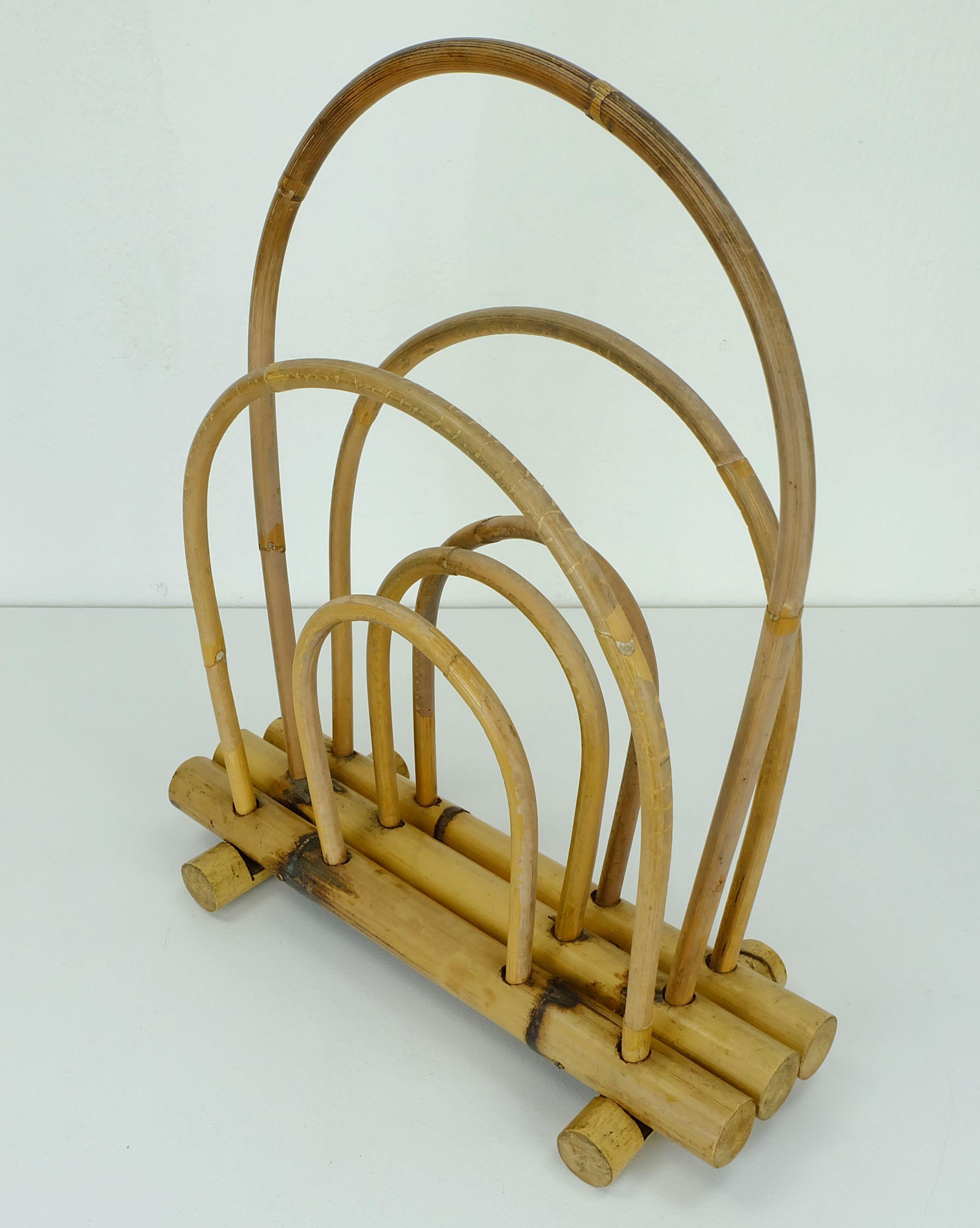 vintage 1950s 60s mid century magazine rack bamboo hawaii tiki style For Sale 1