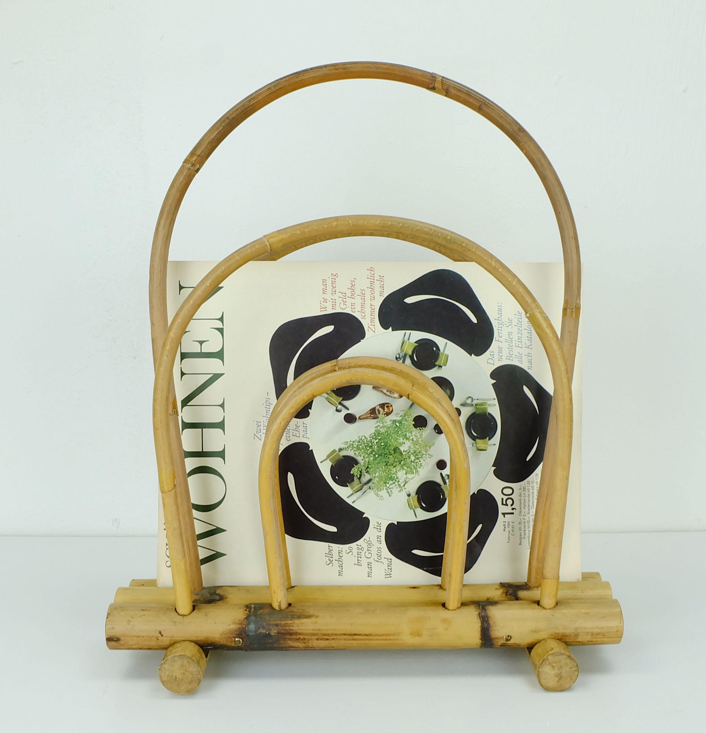 vintage 1950s 60s mid century magazine rack bamboo hawaii tiki style For Sale 2