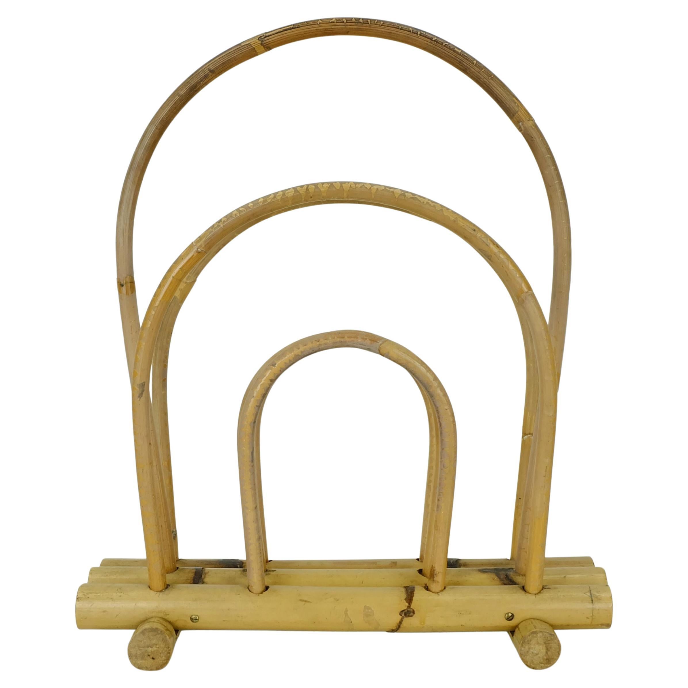 vintage 1950s 60s mid century magazine rack bamboo hawaii tiki style For Sale