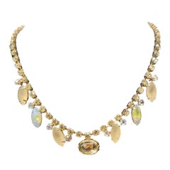 Vintage 1950s-60s Rhinestone Necklace with Milky Stones