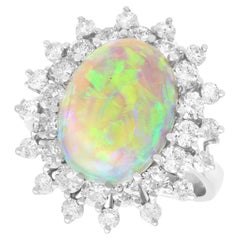 Vintage 1950s 6.33 Carat Opal and 1.62 Carat Diamond White Gold Cocktail Ring