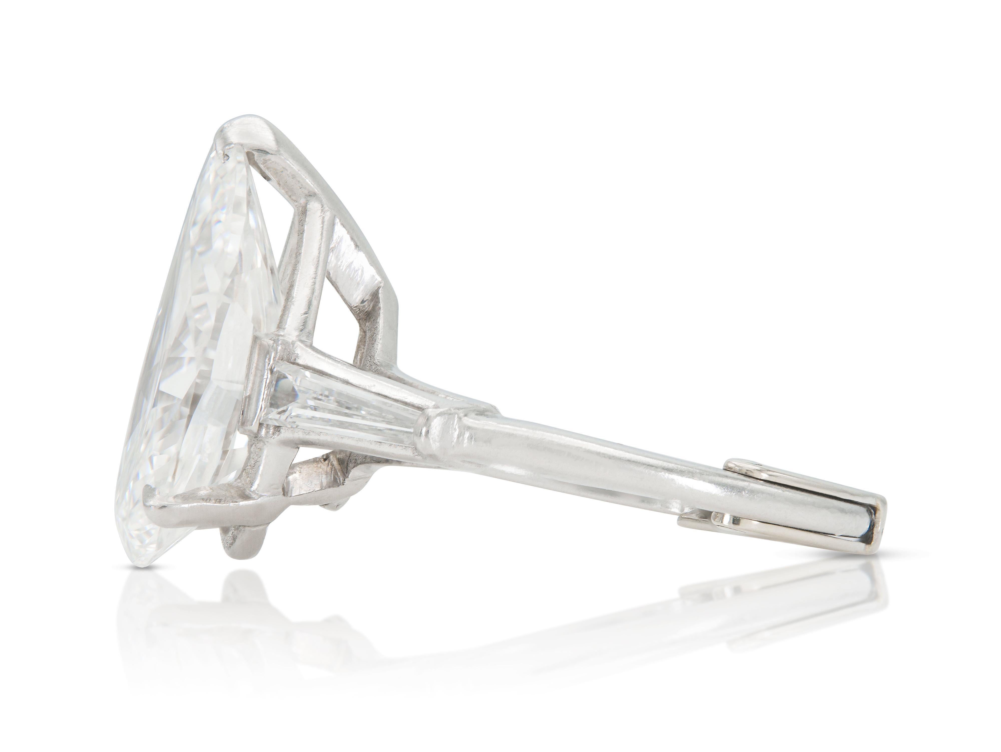 Pear Cut Vintage 1950s 6.38 Carat Pear-Shaped Diamond Engagement Ring For Sale