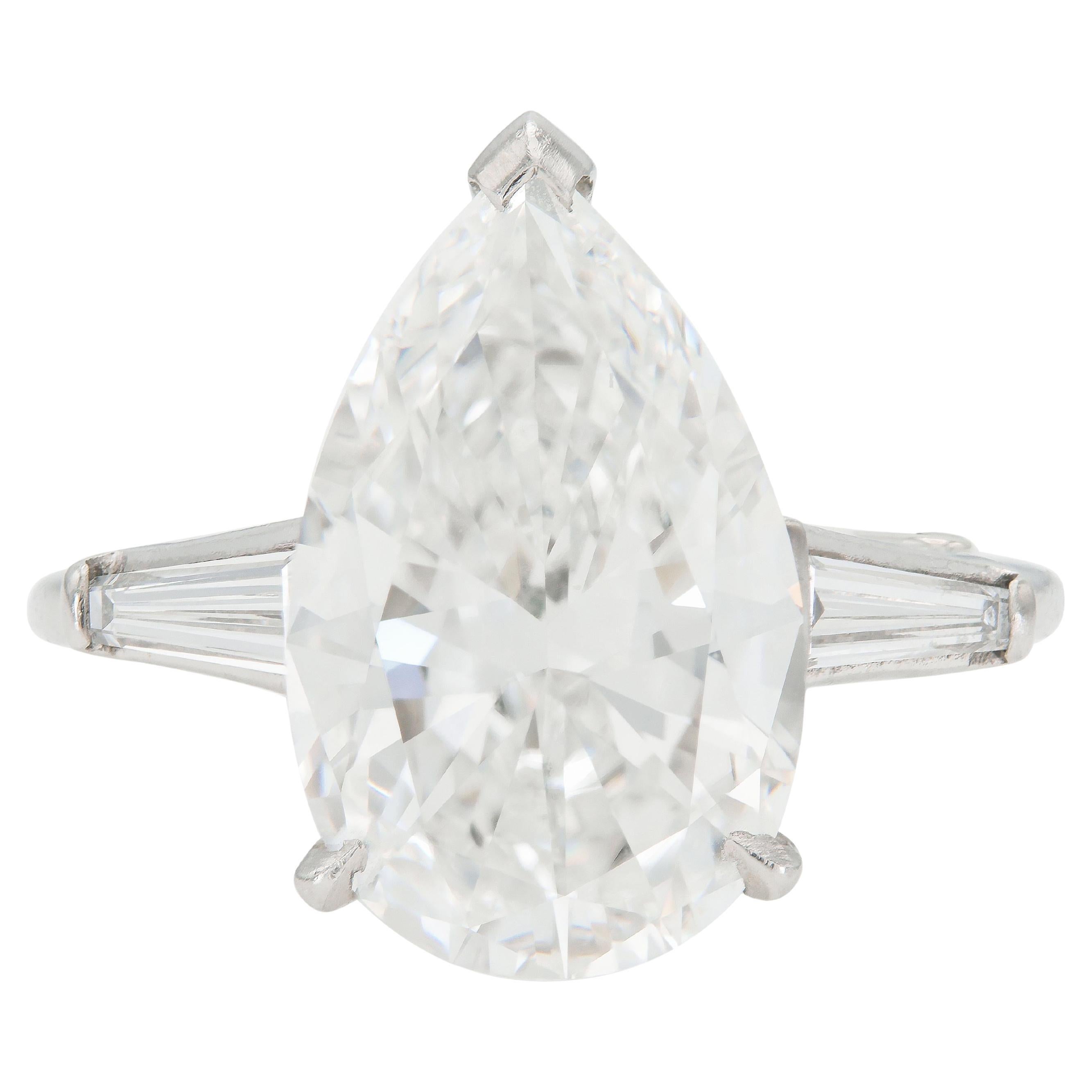 Vintage 1950s 6.38 Carat Pear-Shaped Diamond Engagement Ring