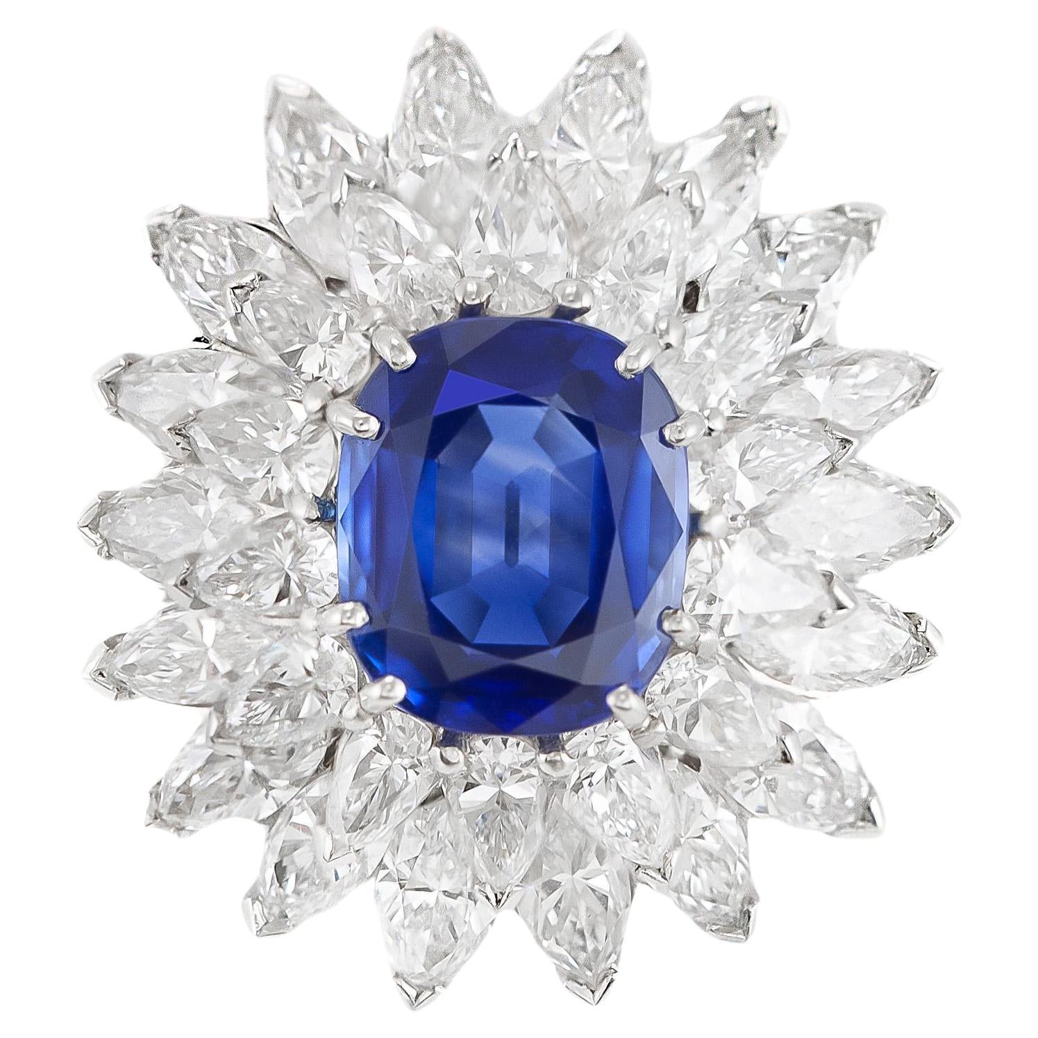 Vintage 1950s 6.63 Carat Kashmir Sapphire and 13.00 Carat Diamond Ring