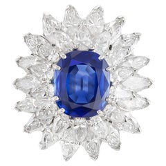 Vintage 1950s 6.63 Carat Kashmir Sapphire and 13.00 Carat Diamond Ring