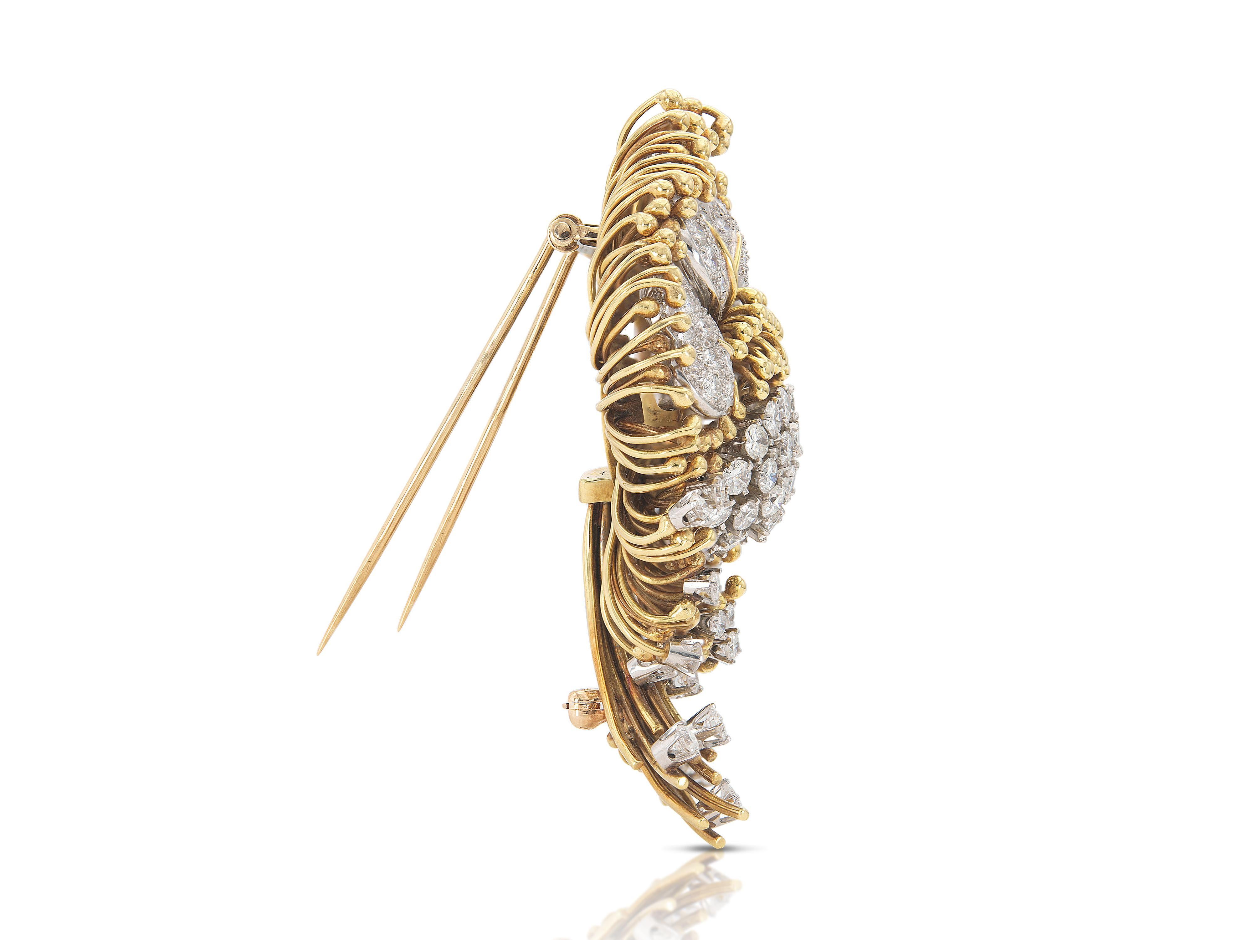 Vintage 1950er Jahre 7,00 Karat Diamant-Blumenbrosche (Rundschliff) im Angebot