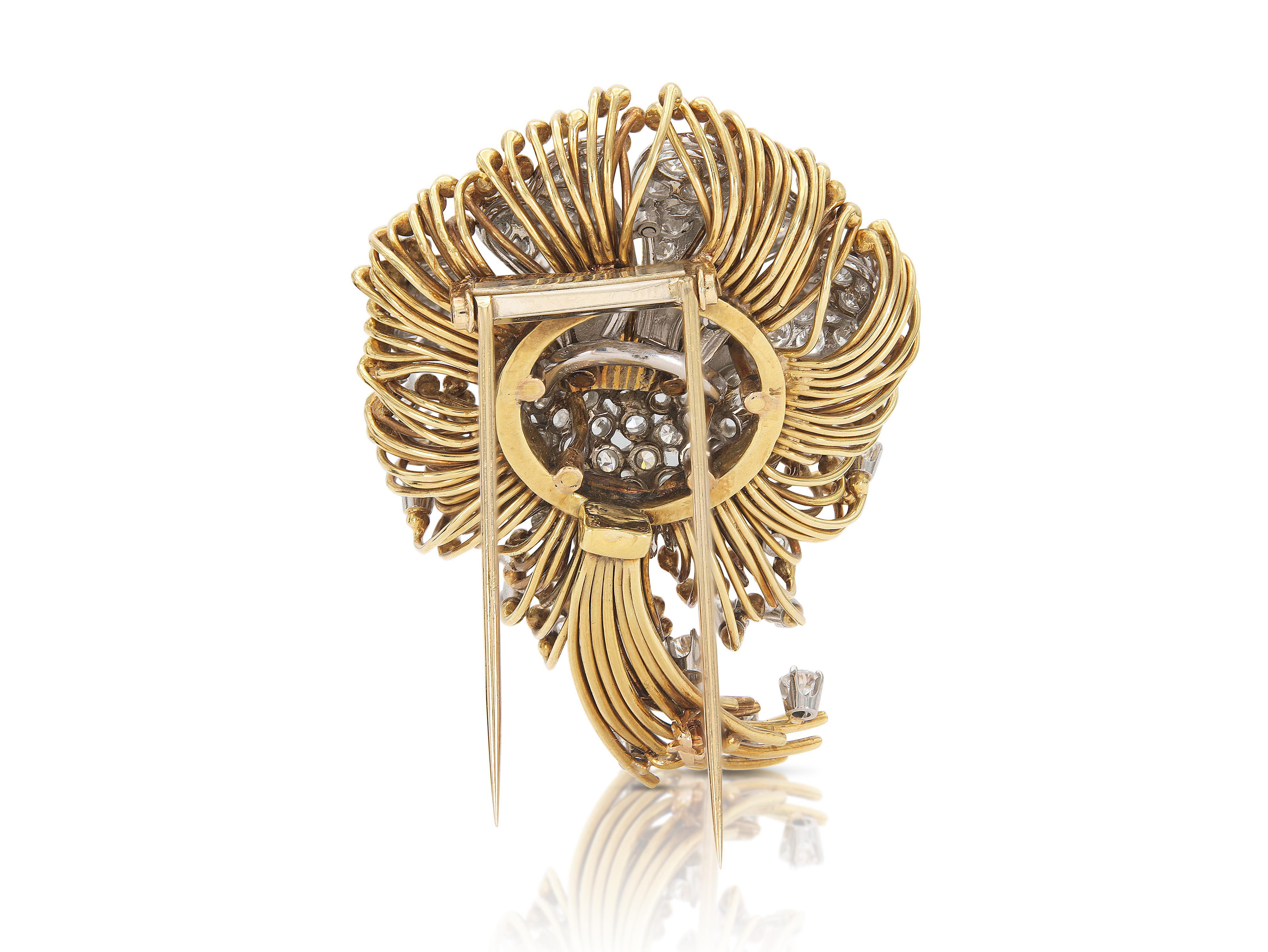 Vintage 1950er Jahre 7,00 Karat Diamant-Blumenbrosche im Zustand „Gut“ im Angebot in New York, NY