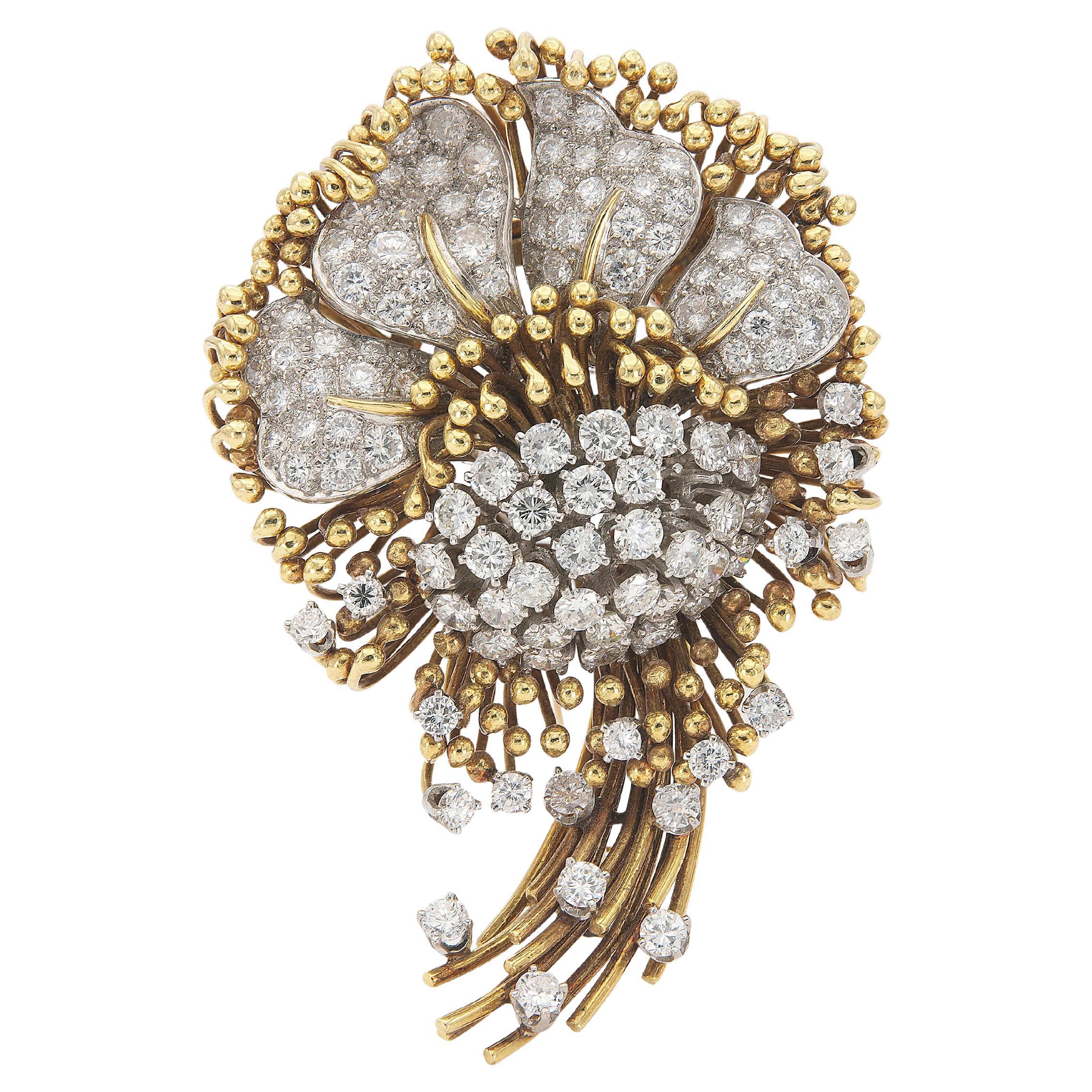 Vintage 1950s 7.00 Carat Diamond Flower Brooch