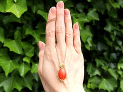 1950s 7.27 Carat Coral and Diamond Yellow Gold Pendant