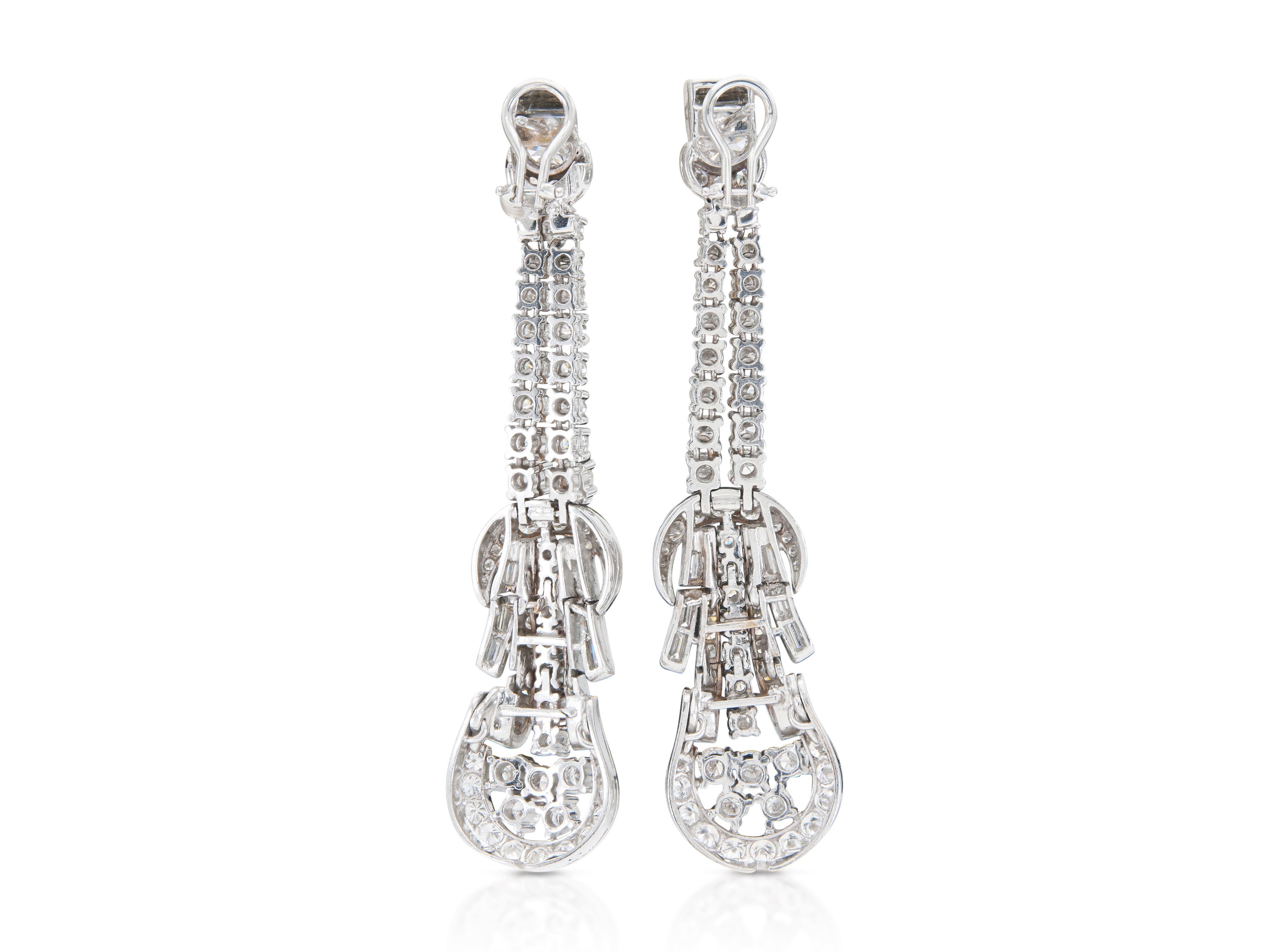 Vintage 1950s 7,50 Karat Diamant Ohrringe baumeln im Zustand „Gut“ im Angebot in New York, NY