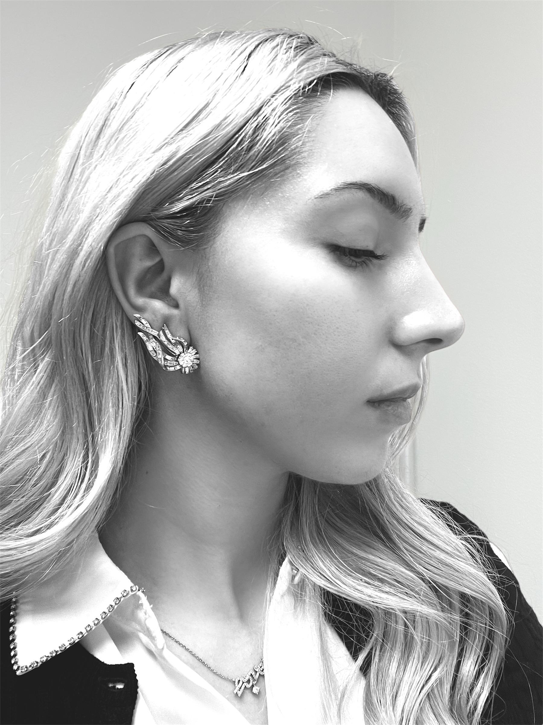 Vintage 1950er Jahre 7,60 Karat Diamant-Climber-Ohrringe Damen im Angebot