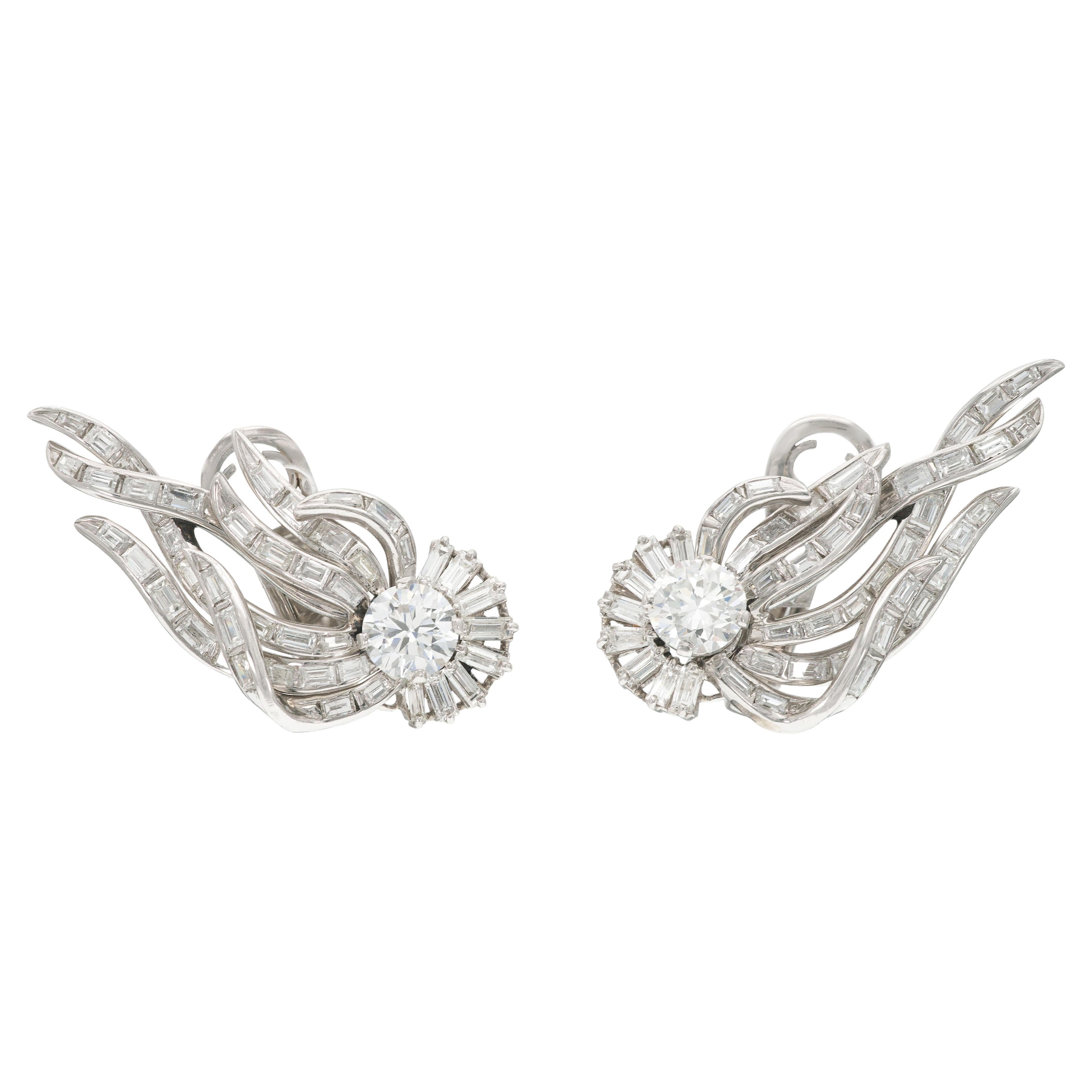 Vintage 1950s 7.60 Carat Diamond Climber Earrings