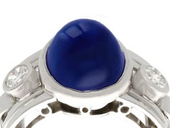 Vintage 1950s 7.62ct Cabochon Cut Sapphire and Diamond Platinum Cocktail Ring
