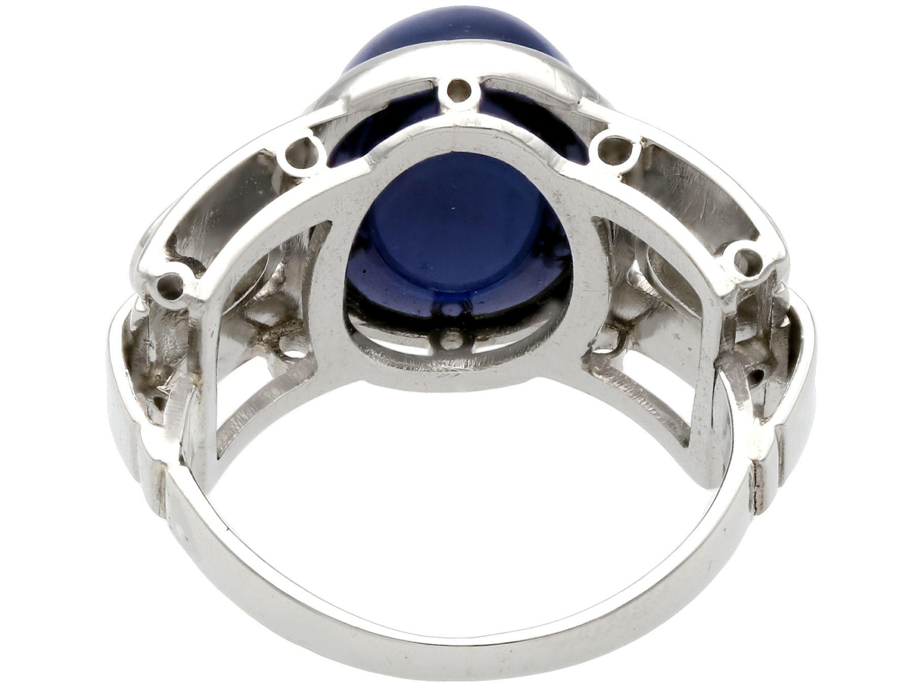 Women's or Men's Vintage 1950s 7.62ct Cabochon Cut Sapphire and Diamond Platinum Cocktail Ring