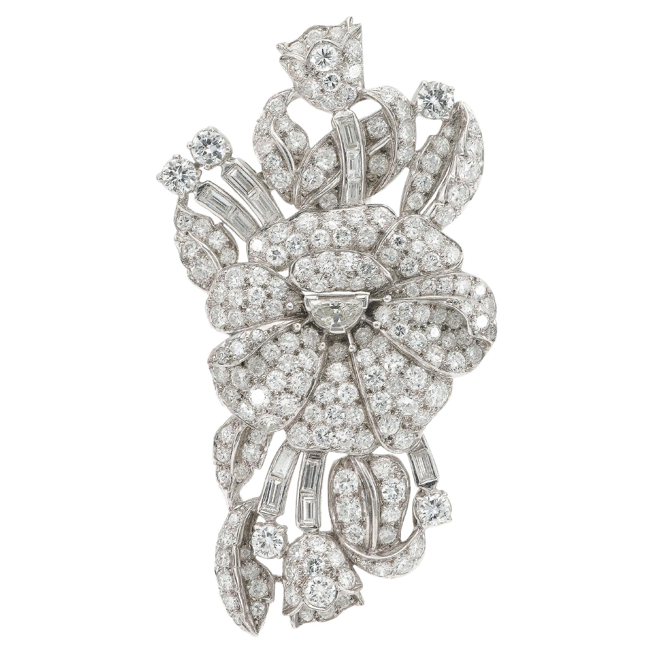 Vintage 1950s 8.00 Carat Diamond Flower Brooch