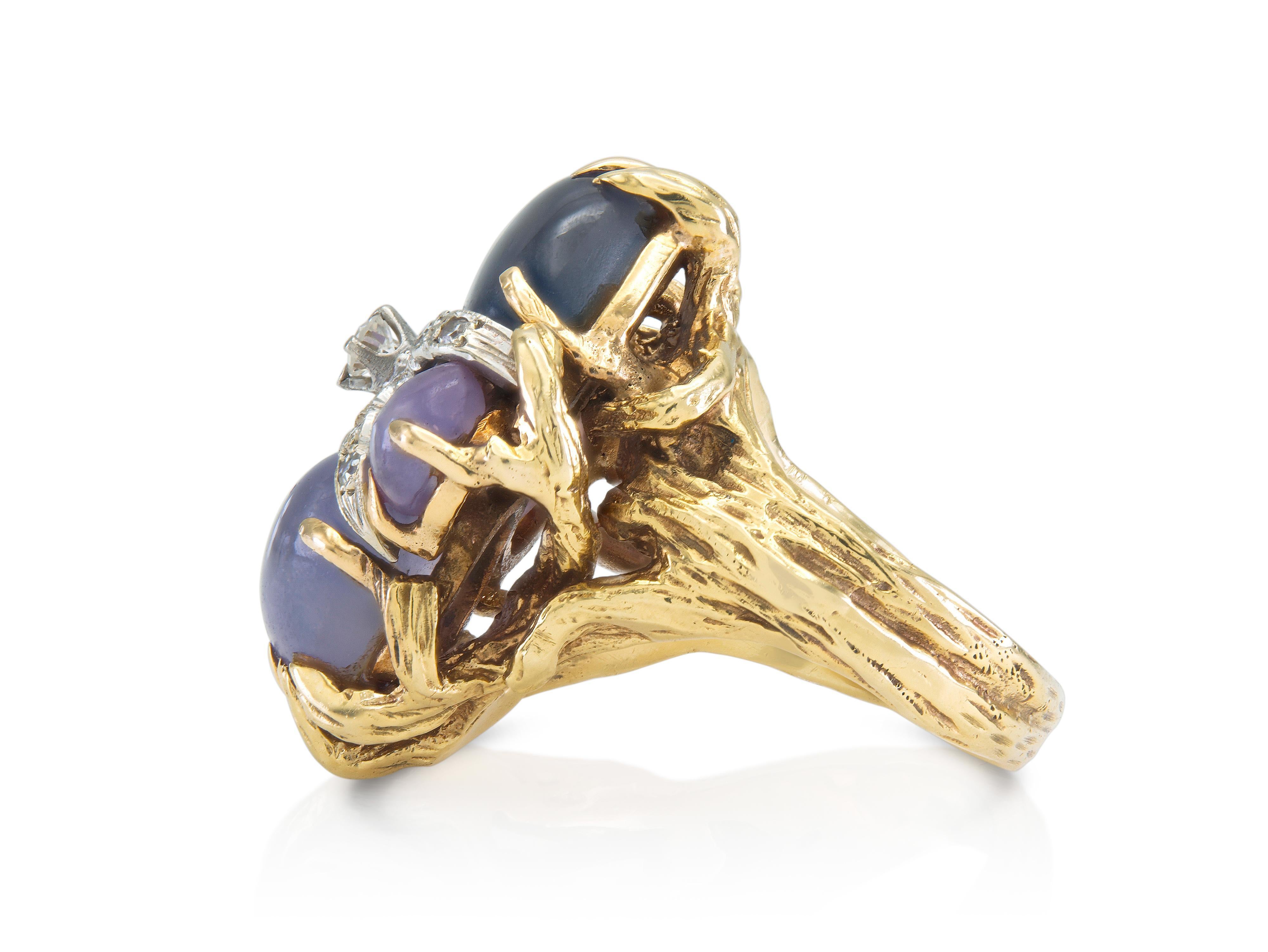 Vintage 1950er Jahre 8,00 Karat lila Stern Saphir Ring (Cabochon) im Angebot