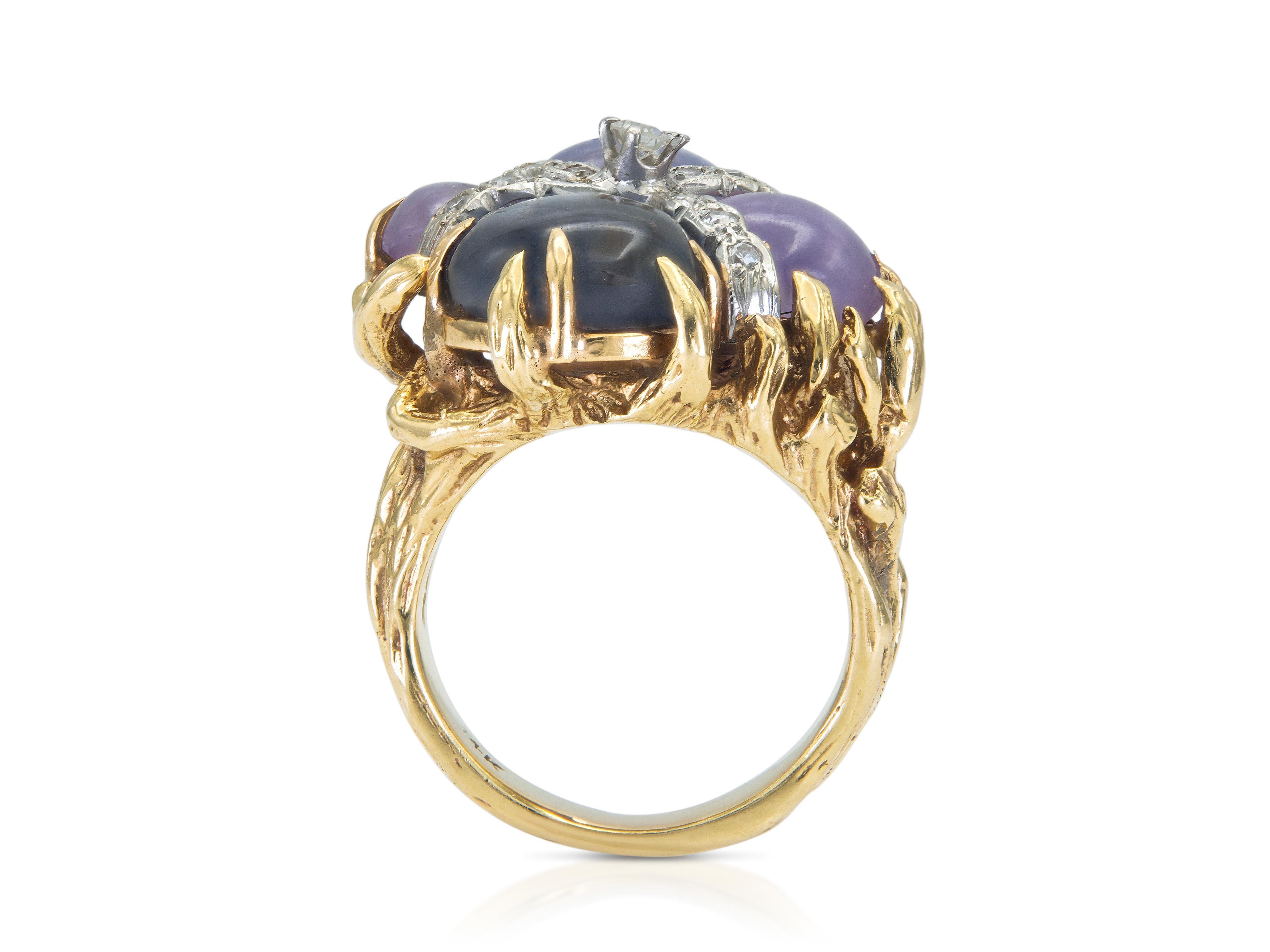 Vintage 1950er Jahre 8,00 Karat lila Stern Saphir Ring im Zustand „Gut“ im Angebot in New York, NY