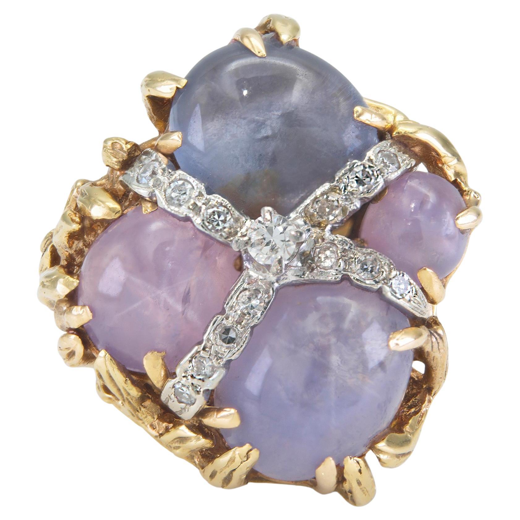 Anello vintage del 1950 con zaffiro viola a stella da 8,00 carati