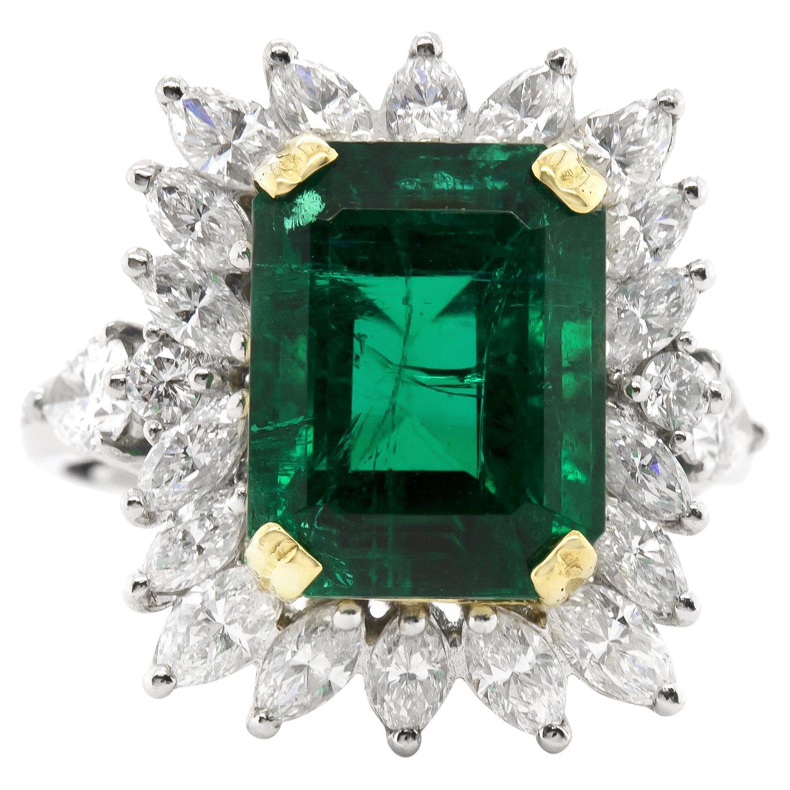 Vintage 1950s 8.11 Carat Emerald Ring with Diamonds