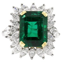 Vintage 1950s 8.11 Carat Emerald Ring with Diamonds