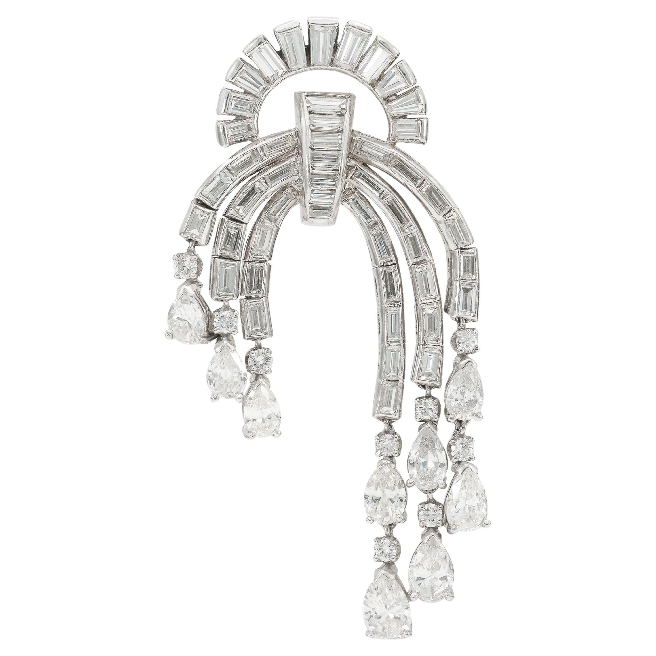 Vintage 1950s 9.00 Carat Diamond Dangle Brooch